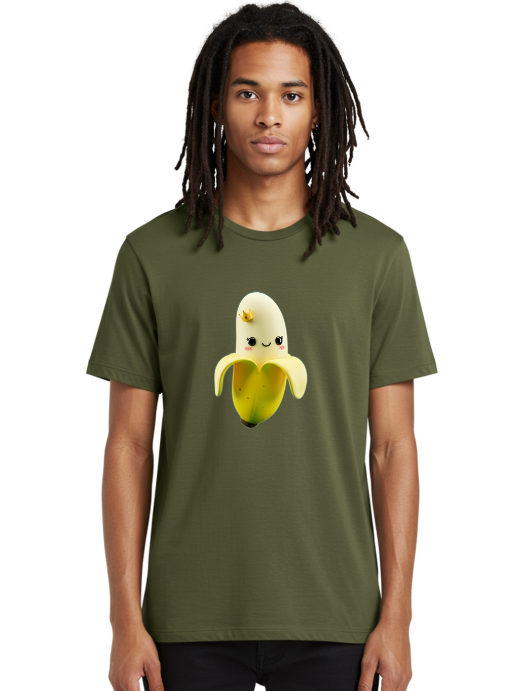 Cute-Banana Men'S Graphic Tee, 100% Cotton, Comfortable Casual Summer Wear, Machine Washable, Cartoon Banana Character, Cute Fruit Design, Banana Prince, Kawaii Fruit, Adorable Banana, Funny Fruit Character, Yellow Fruit, Smiling Banana Bae424