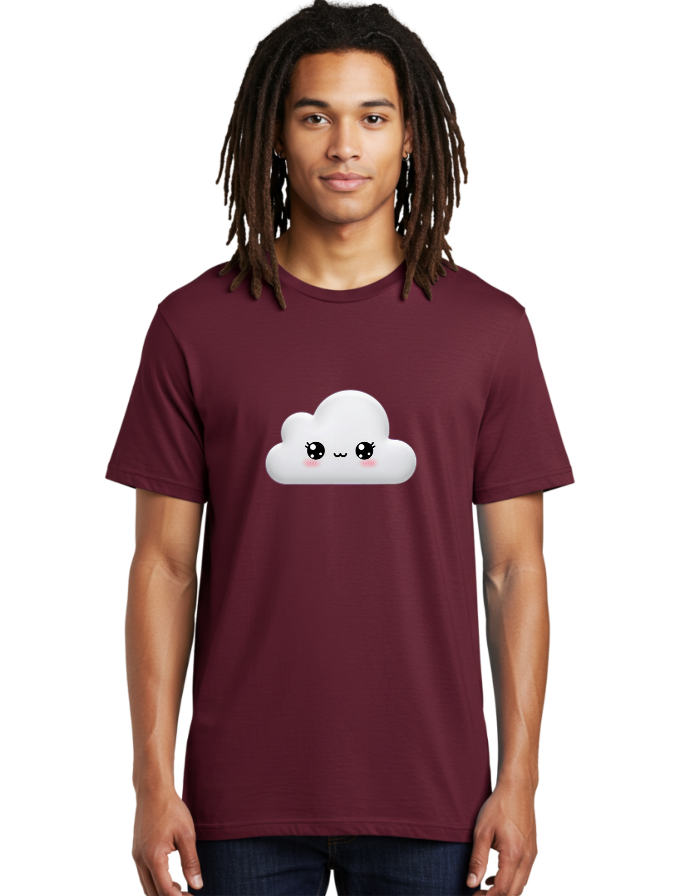 Cute-Cloud-1 Men'S Graphic Tee, 100% Cotton, Comfortable Casual Summer Wear, Machine Washable, Cartoon Cloud, Cute Character, Kawaii Illustration, Adorable Design, Fluffy Cloud, Smiling Face, Pink Cheeks, Eyelashes, Childlike Charm, Bae425