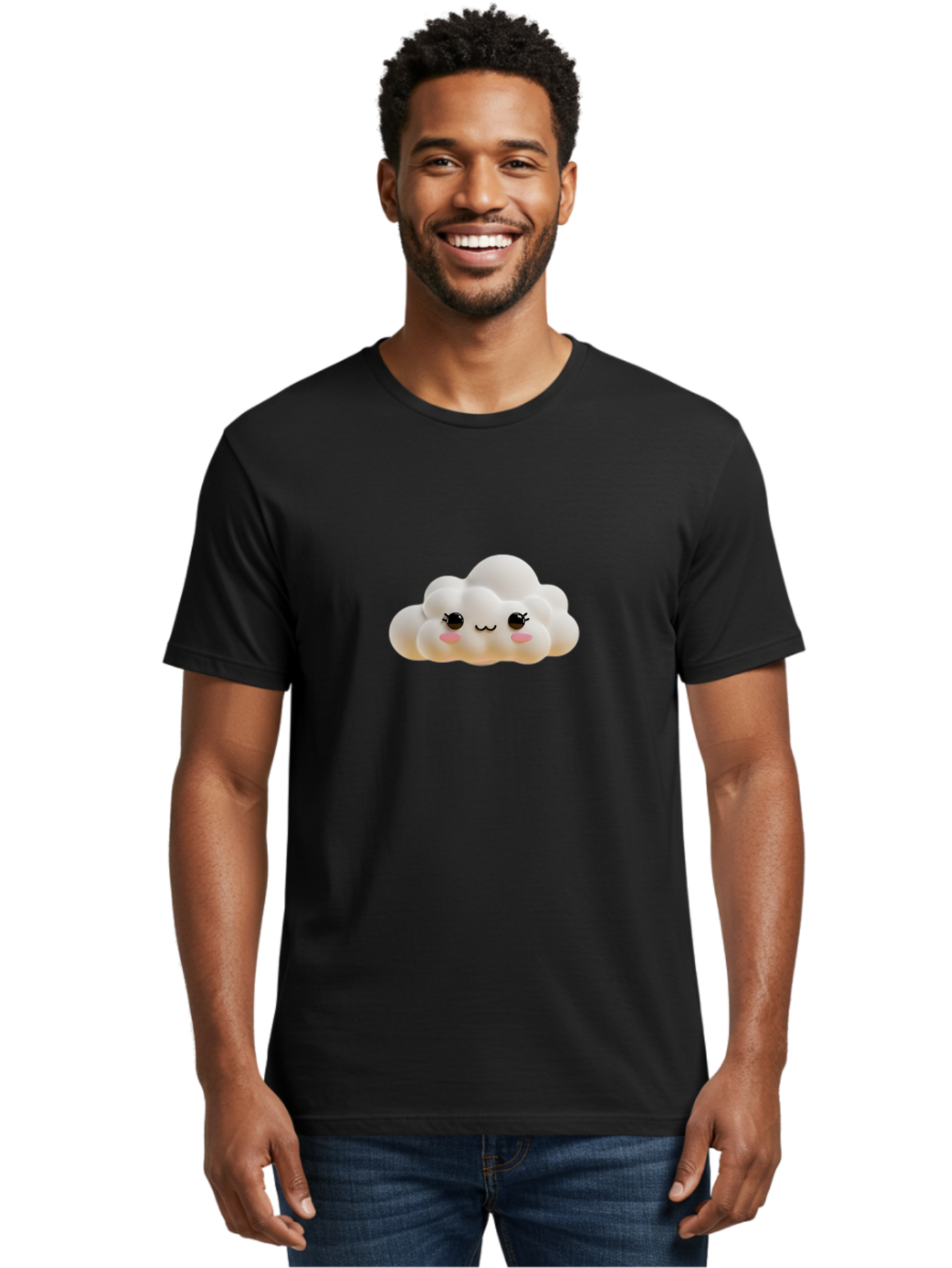 Cute-Cloud-2 Men'S Graphic Tee, 100% Cotton, Comfortable Casual Summer Wear, Machine Washable, Cute Cloud, Kawaii Art, Cartoon Character, Fluffy Cloud, Pastel Colors, Smiling Face, Rosy Cheeks, Eyelashes, Adorable, Whimsical, Fantasy Art, Bae426