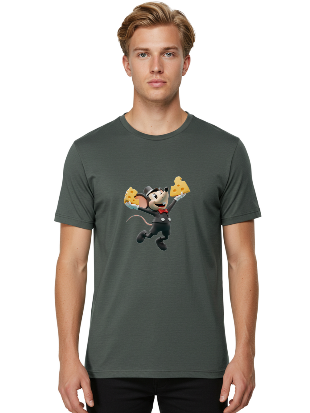 Danger-Mouse Men'S Graphic Tee, 100% Cotton, Comfortable Casual Summer Wear, Machine Washable, Danger Mouse Holding Cheese, Cartoon Character, Comedy, Funny Animation, Cheese Lover, Secret Agent Mouse Bae433