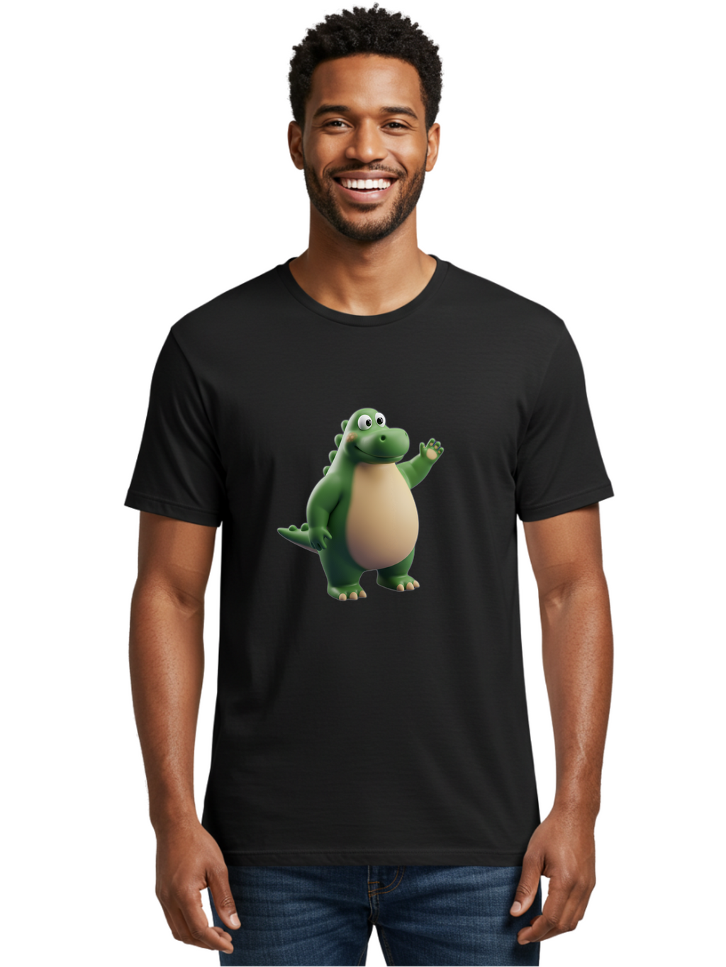 Dino-1 Men'S Graphic Tee, 100% Cotton, Comfortable Casual Summer Wear, Machine Washable, Friendly Cartoon Dinosaur, Green Dinosaur Character, Dinosaurs For Kids, Cartoon Characters For Children, Fun Dinosaur Illustrations, Bae434