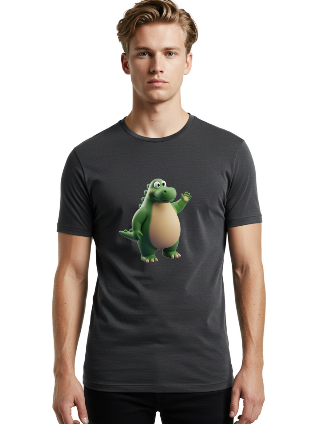 Dino-1 Men'S Graphic Tee, 100% Cotton, Comfortable Casual Summer Wear, Machine Washable, Friendly Cartoon Dinosaur, Green Dinosaur Character, Dinosaurs For Kids, Cartoon Characters For Children, Fun Dinosaur Illustrations, Bae434