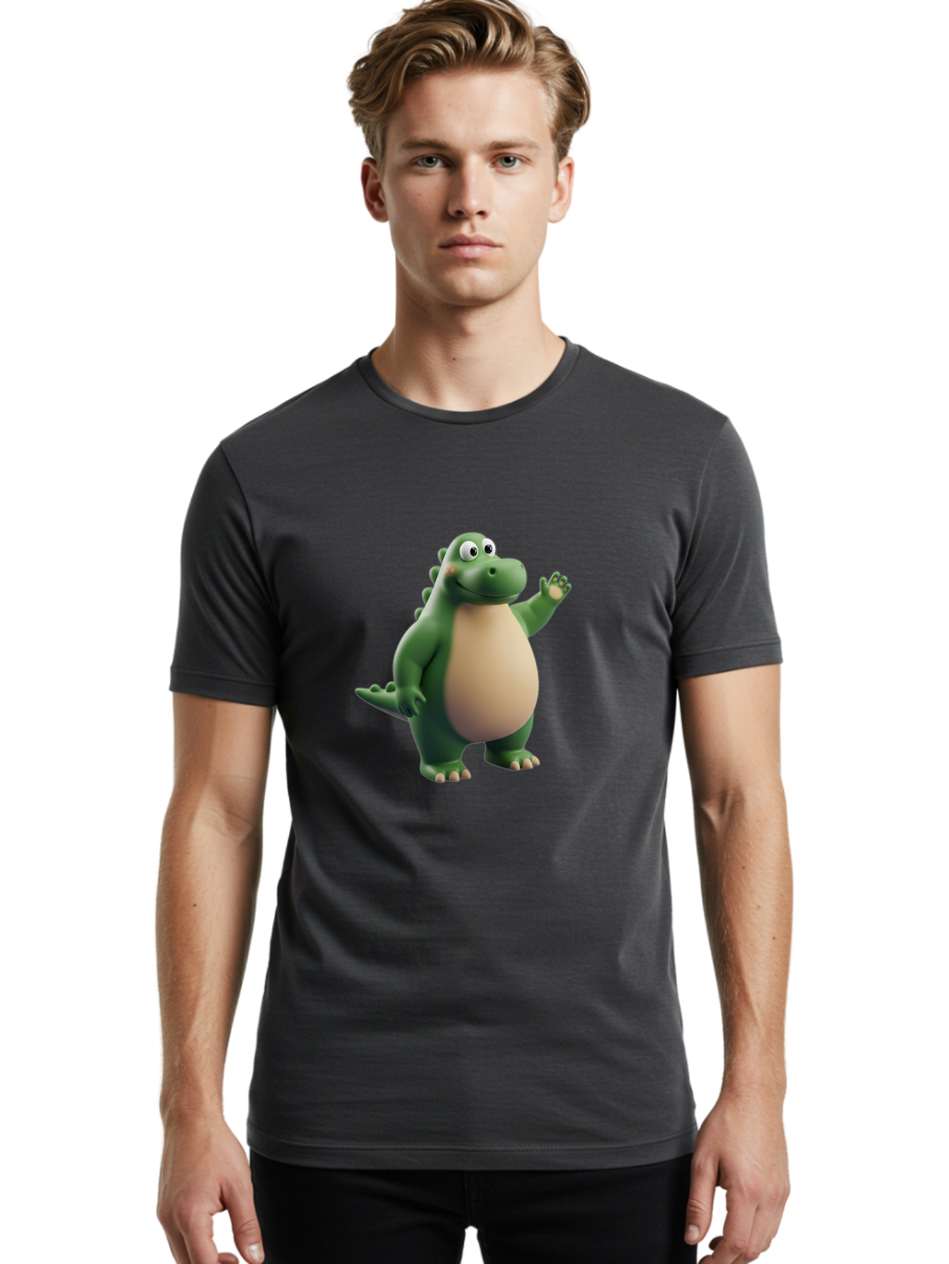 Dino-1 Men'S Graphic Tee, 100% Cotton, Comfortable Casual Summer Wear, Machine Washable, Friendly Cartoon Dinosaur, Green Dinosaur Character, Dinosaurs For Kids, Cartoon Characters For Children, Fun Dinosaur Illustrations, Bae434