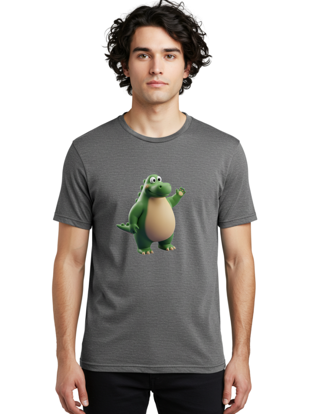 Dino-1 Men'S Graphic Tee, 100% Cotton, Comfortable Casual Summer Wear, Machine Washable, Friendly Cartoon Dinosaur, Green Dinosaur Character, Dinosaurs For Kids, Cartoon Characters For Children, Fun Dinosaur Illustrations, Bae434
