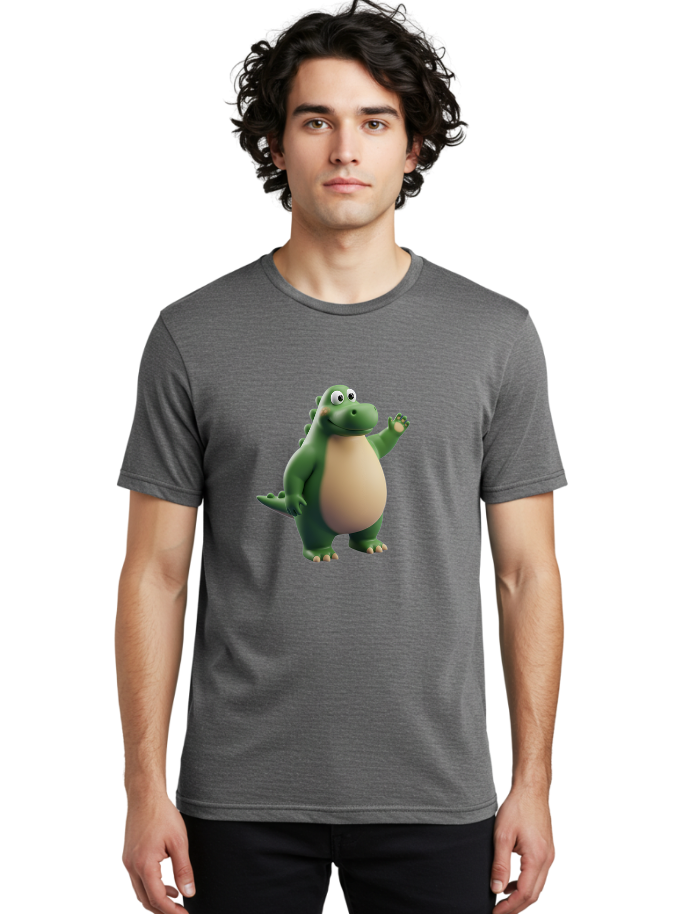 Dino-1 Men'S Graphic Tee, 100% Cotton, Comfortable Casual Summer Wear, Machine Washable, Friendly Cartoon Dinosaur, Green Dinosaur Character, Dinosaurs For Kids, Cartoon Characters For Children, Fun Dinosaur Illustrations, Bae434