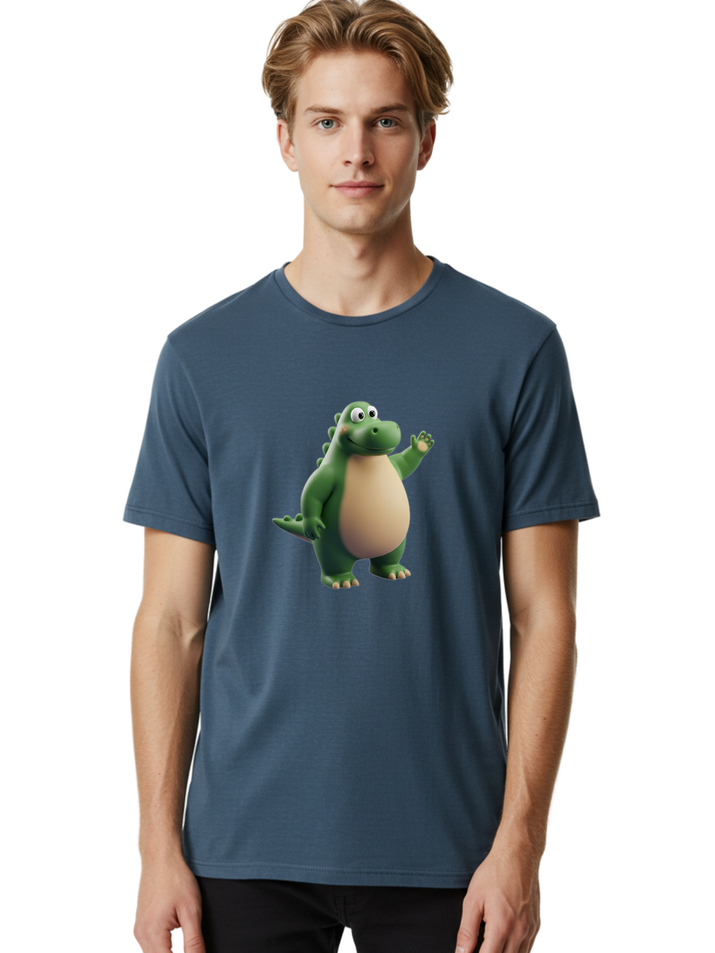Dino-1 Men'S Graphic Tee, 100% Cotton, Comfortable Casual Summer Wear, Machine Washable, Friendly Cartoon Dinosaur, Green Dinosaur Character, Dinosaurs For Kids, Cartoon Characters For Children, Fun Dinosaur Illustrations, Bae434