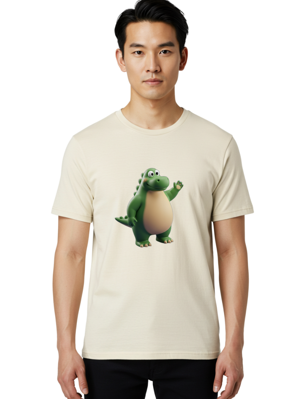 Dino-1 Men'S Graphic Tee, 100% Cotton, Comfortable Casual Summer Wear, Machine Washable, Friendly Cartoon Dinosaur, Green Dinosaur Character, Dinosaurs For Kids, Cartoon Characters For Children, Fun Dinosaur Illustrations, Bae434