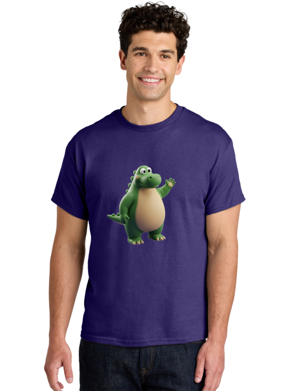 Dino-1 Men'S Graphic Tee, 100% Cotton, Comfortable Casual Summer Wear, Machine Washable, Friendly Cartoon Dinosaur, Green Dinosaur Character, Dinosaurs For Kids, Cartoon Characters For Children, Fun Dinosaur Illustrations, Bae434