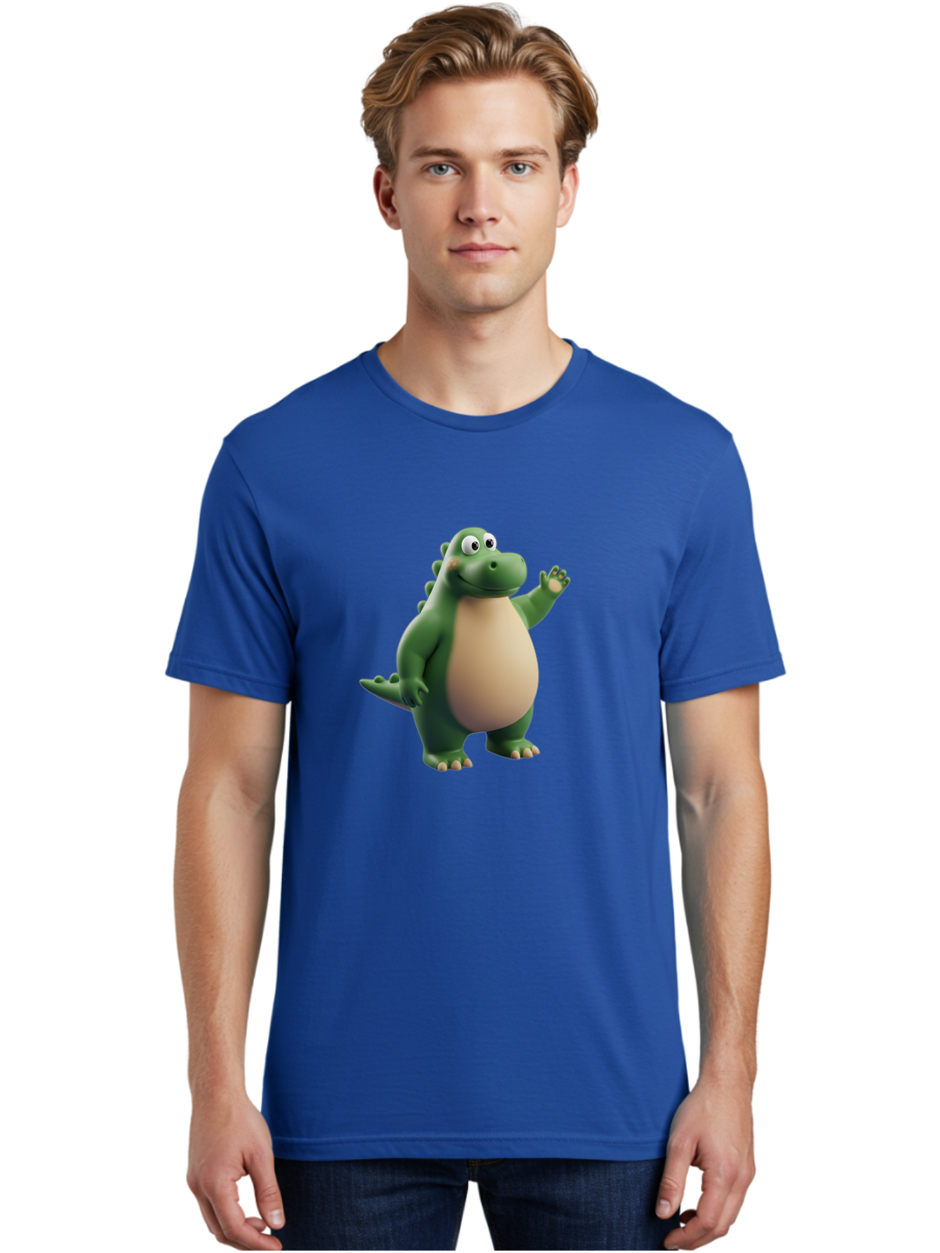 Dino-1 Men'S Graphic Tee, 100% Cotton, Comfortable Casual Summer Wear, Machine Washable, Friendly Cartoon Dinosaur, Green Dinosaur Character, Dinosaurs For Kids, Cartoon Characters For Children, Fun Dinosaur Illustrations, Bae434