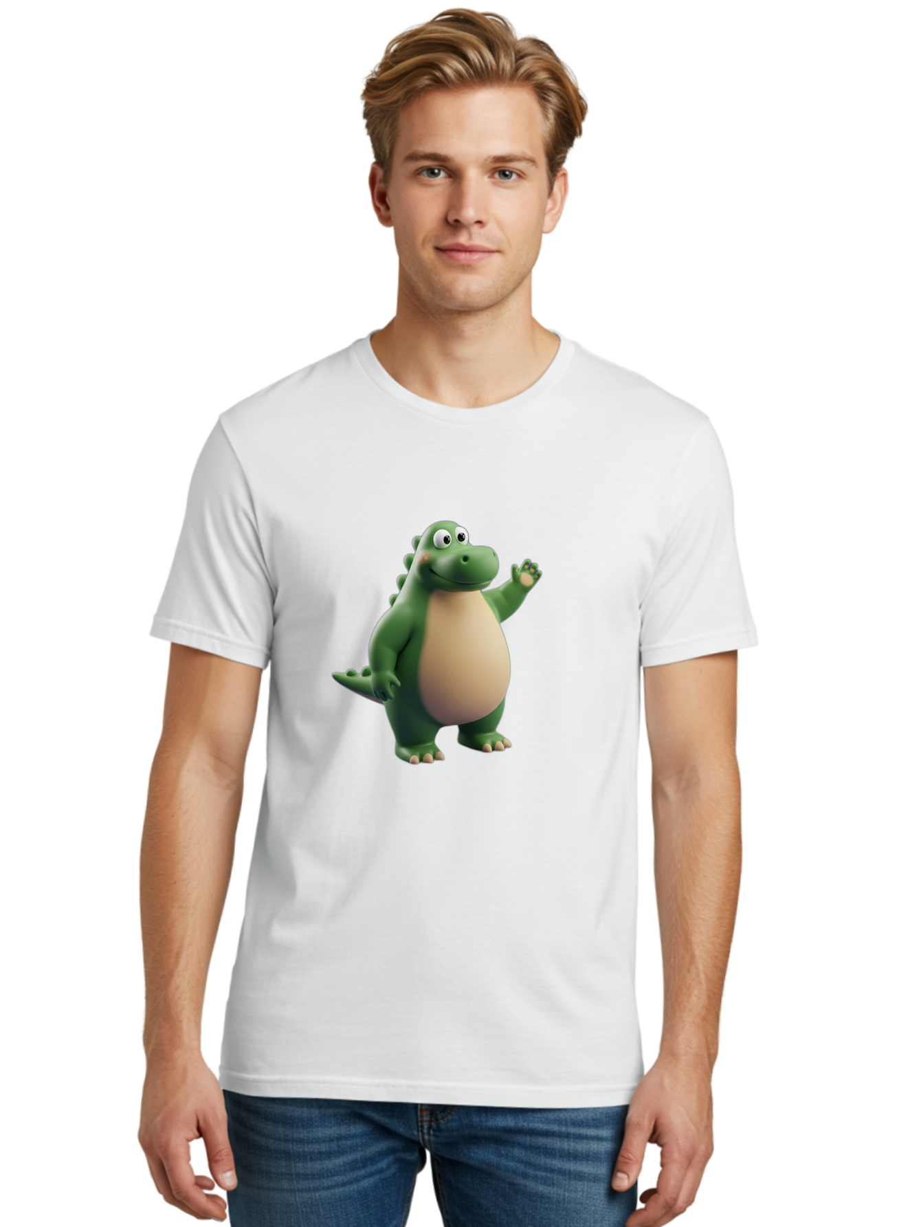 Dino-1 Men'S Graphic Tee, 100% Cotton, Comfortable Casual Summer Wear, Machine Washable, Friendly Cartoon Dinosaur, Green Dinosaur Character, Dinosaurs For Kids, Cartoon Characters For Children, Fun Dinosaur Illustrations, Bae434