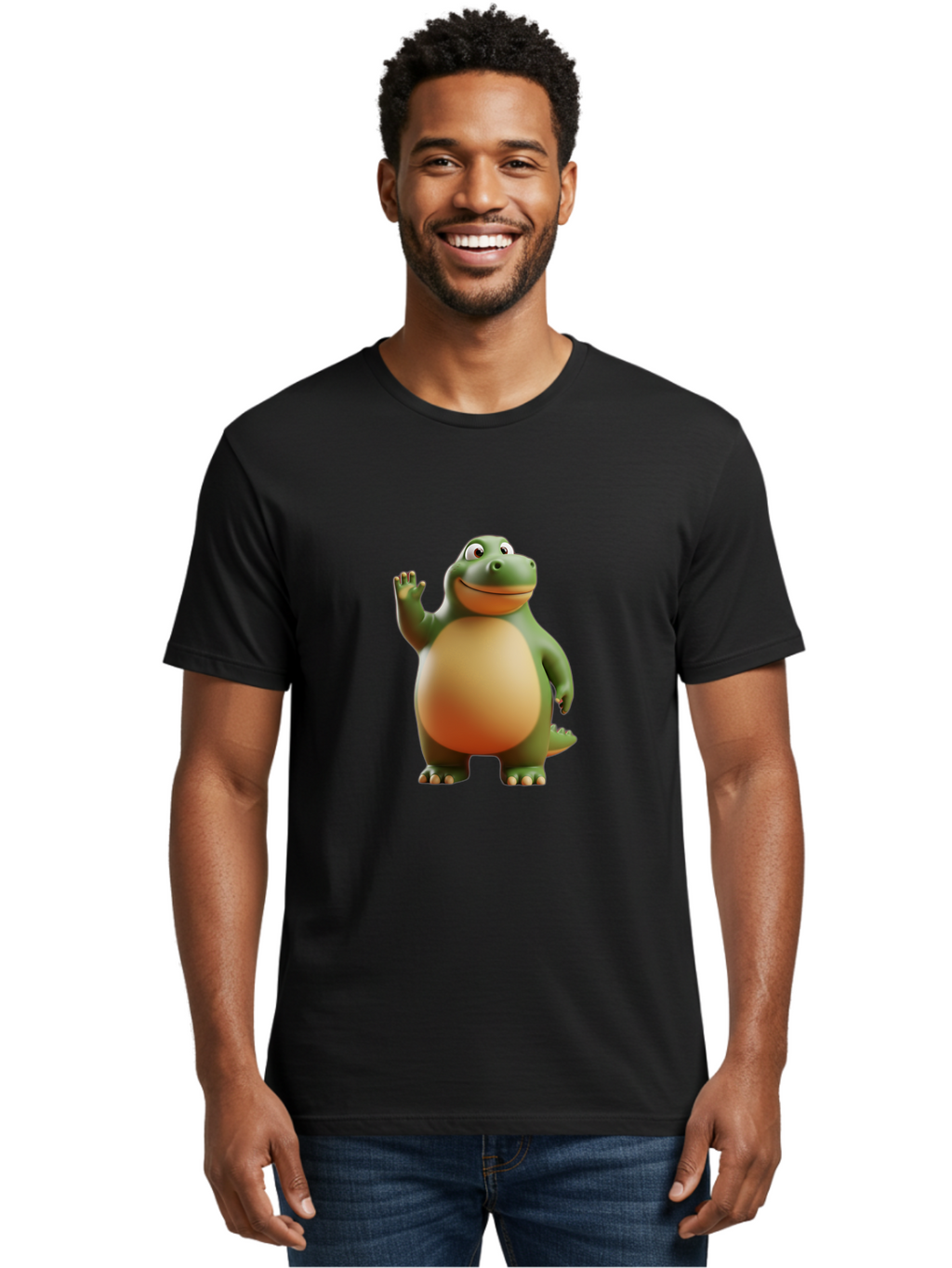 Dino-2 Men'S Graphic Tee, 100% Cotton, Comfortable Casual Summer Wear, Machine Washable, Cartoon Dinosaur, Dinosaur Character, Green Dinosaur, Friendly Dinosaur, Animated Dino, Kids Character, Dino Illustration, Playful Dino, Bae435