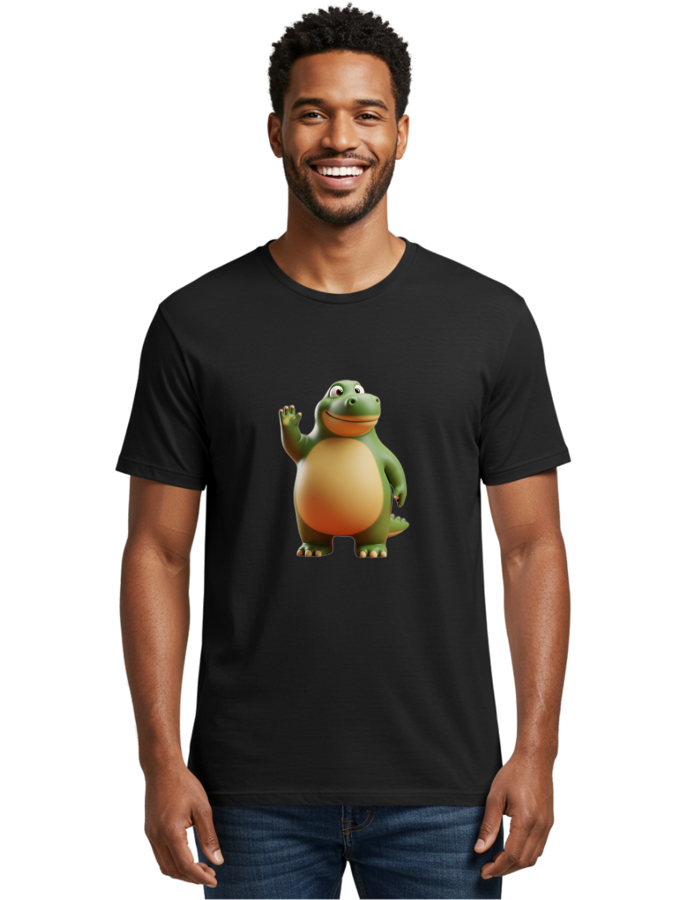 Dino-2 Men'S Graphic Tee, 100% Cotton, Comfortable Casual Summer Wear, Machine Washable, Cartoon Dinosaur, Dinosaur Character, Green Dinosaur, Friendly Dinosaur, Animated Dino, Kids Character, Dino Illustration, Playful Dino, Bae435
