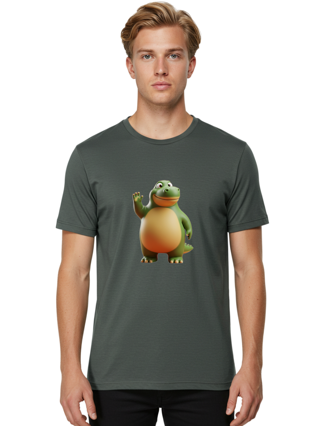 Dino-2 Men'S Graphic Tee, 100% Cotton, Comfortable Casual Summer Wear, Machine Washable, Cartoon Dinosaur, Dinosaur Character, Green Dinosaur, Friendly Dinosaur, Animated Dino, Kids Character, Dino Illustration, Playful Dino, Bae435