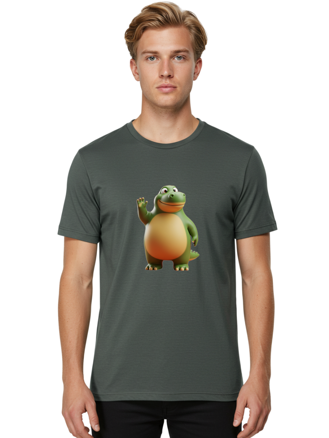 Dino-2 Men'S Graphic Tee, 100% Cotton, Comfortable Casual Summer Wear, Machine Washable, Cartoon Dinosaur, Dinosaur Character, Green Dinosaur, Friendly Dinosaur, Animated Dino, Kids Character, Dino Illustration, Playful Dino, Bae435