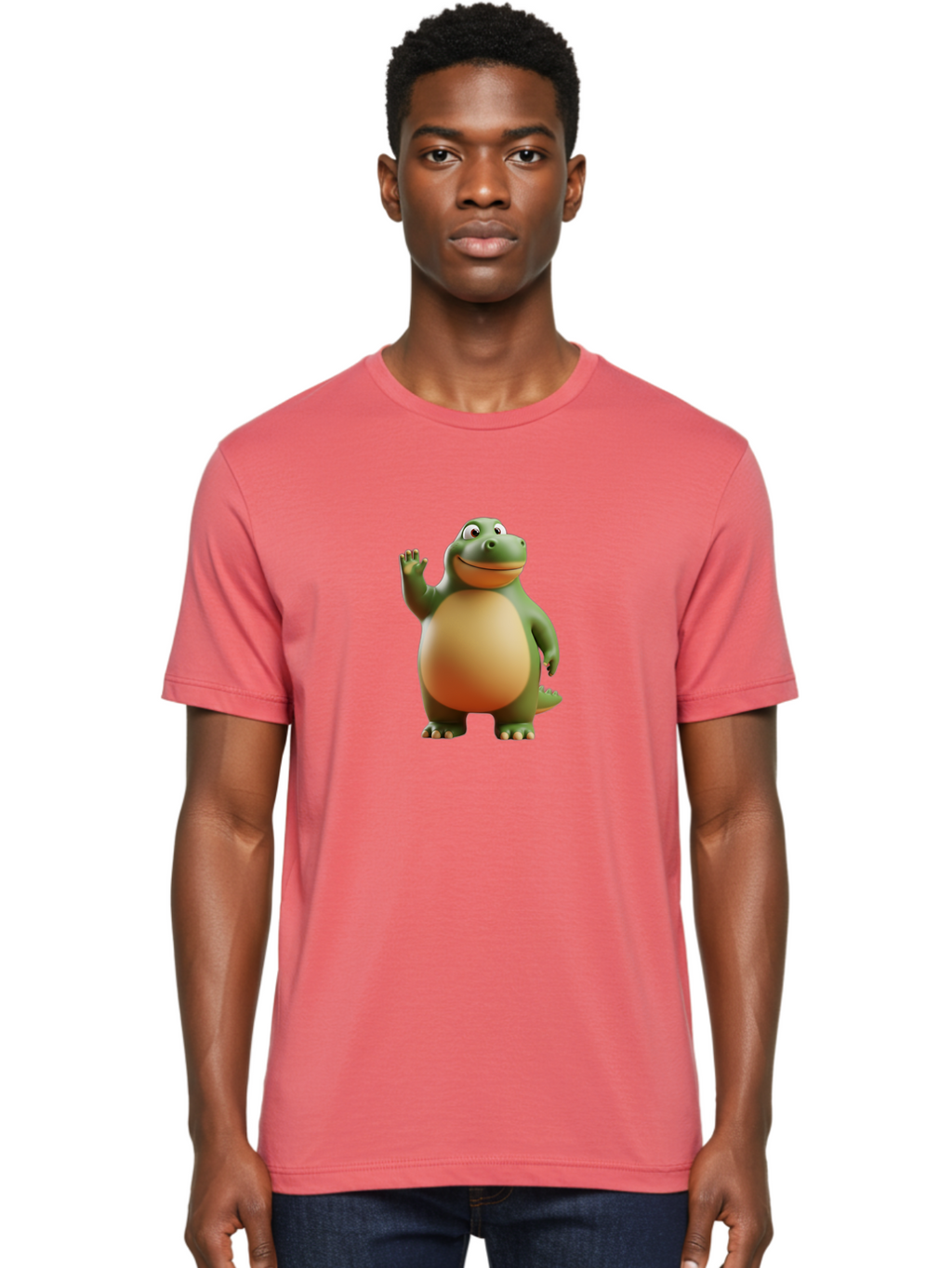 Dino-2 Men'S Graphic Tee, 100% Cotton, Comfortable Casual Summer Wear, Machine Washable, Cartoon Dinosaur, Dinosaur Character, Green Dinosaur, Friendly Dinosaur, Animated Dino, Kids Character, Dino Illustration, Playful Dino, Bae435
