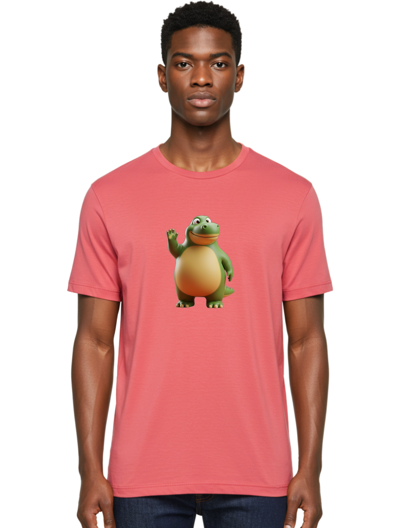Dino-2 Men'S Graphic Tee, 100% Cotton, Comfortable Casual Summer Wear, Machine Washable, Cartoon Dinosaur, Dinosaur Character, Green Dinosaur, Friendly Dinosaur, Animated Dino, Kids Character, Dino Illustration, Playful Dino, Bae435