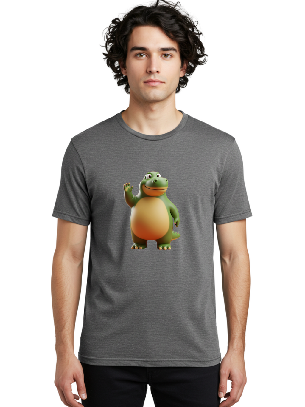 Dino-2 Men'S Graphic Tee, 100% Cotton, Comfortable Casual Summer Wear, Machine Washable, Cartoon Dinosaur, Dinosaur Character, Green Dinosaur, Friendly Dinosaur, Animated Dino, Kids Character, Dino Illustration, Playful Dino, Bae435