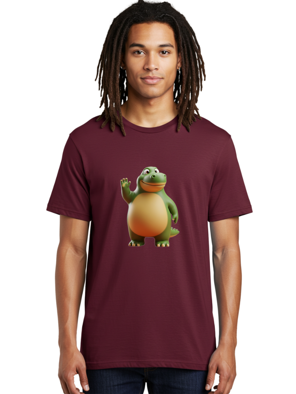 Dino-2 Men'S Graphic Tee, 100% Cotton, Comfortable Casual Summer Wear, Machine Washable, Cartoon Dinosaur, Dinosaur Character, Green Dinosaur, Friendly Dinosaur, Animated Dino, Kids Character, Dino Illustration, Playful Dino, Bae435