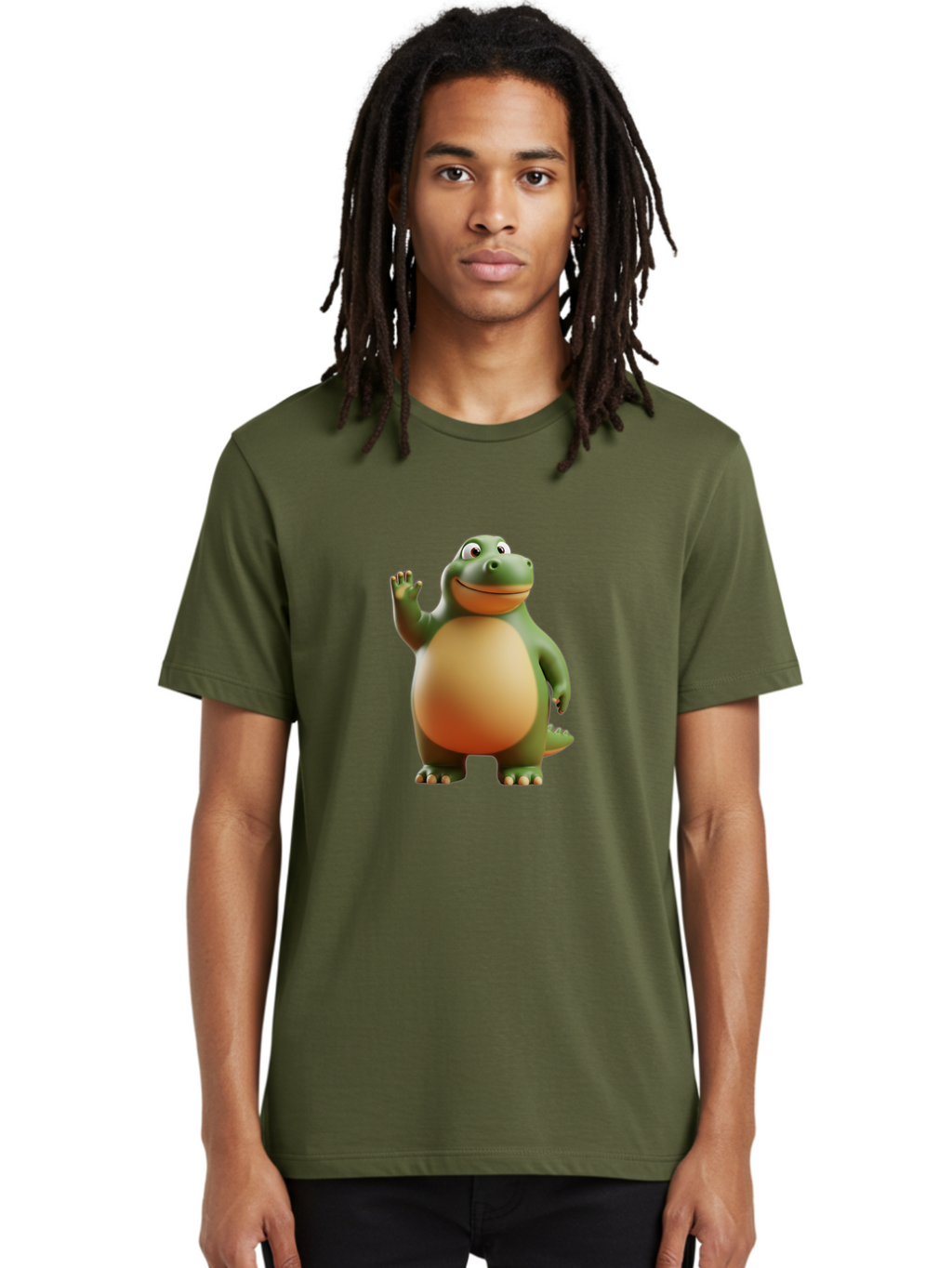 Dino-2 Men'S Graphic Tee, 100% Cotton, Comfortable Casual Summer Wear, Machine Washable, Cartoon Dinosaur, Dinosaur Character, Green Dinosaur, Friendly Dinosaur, Animated Dino, Kids Character, Dino Illustration, Playful Dino, Bae435