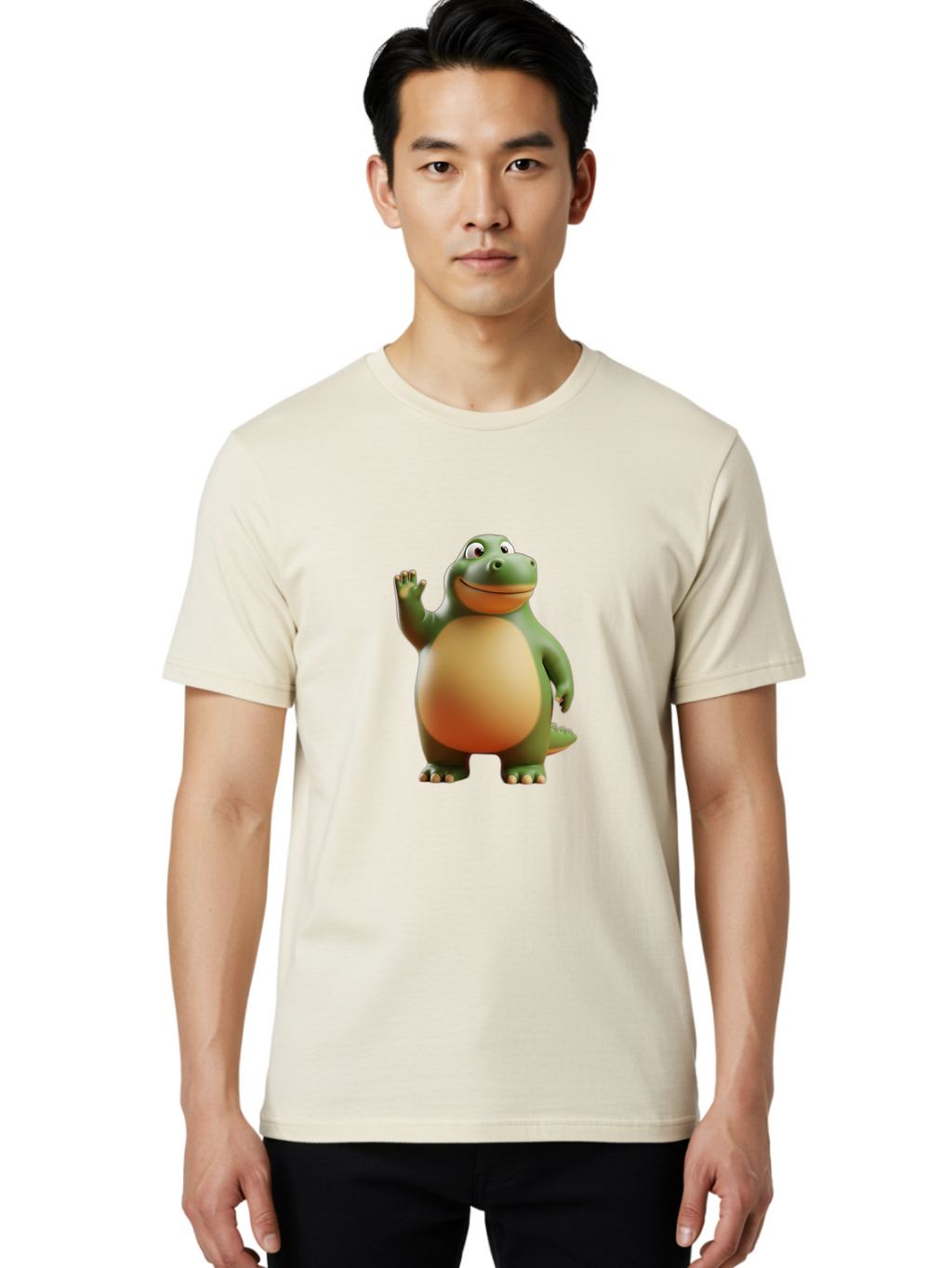 Dino-2 Men'S Graphic Tee, 100% Cotton, Comfortable Casual Summer Wear, Machine Washable, Cartoon Dinosaur, Dinosaur Character, Green Dinosaur, Friendly Dinosaur, Animated Dino, Kids Character, Dino Illustration, Playful Dino, Bae435