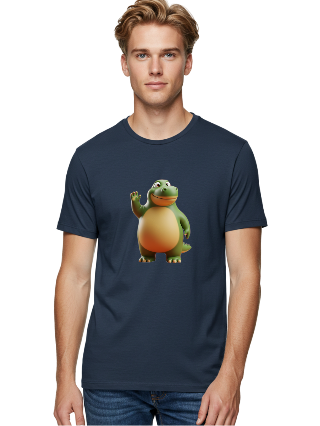 Dino-2 Men'S Graphic Tee, 100% Cotton, Comfortable Casual Summer Wear, Machine Washable, Cartoon Dinosaur, Dinosaur Character, Green Dinosaur, Friendly Dinosaur, Animated Dino, Kids Character, Dino Illustration, Playful Dino, Bae435