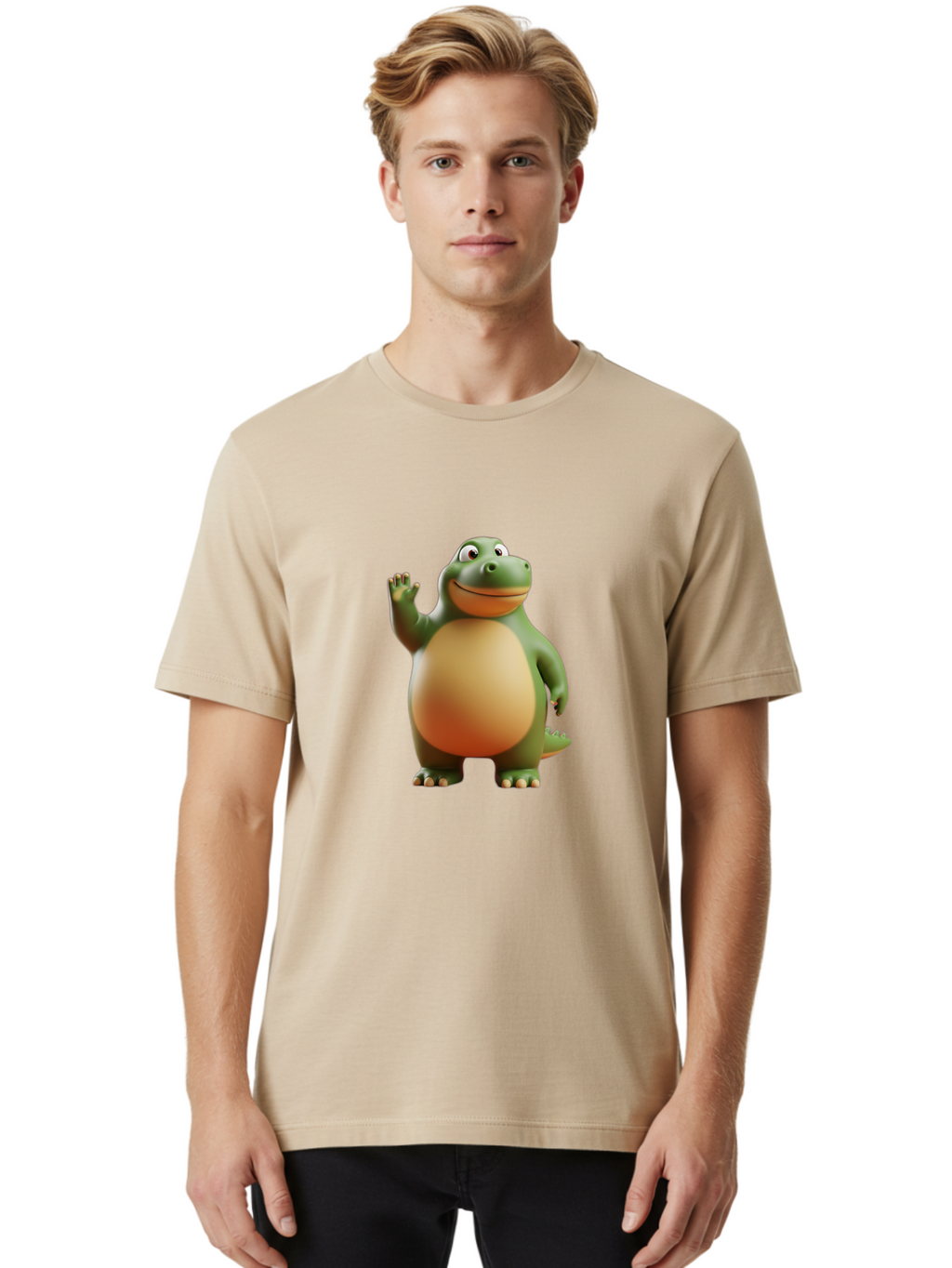 Dino-2 Men'S Graphic Tee, 100% Cotton, Comfortable Casual Summer Wear, Machine Washable, Cartoon Dinosaur, Dinosaur Character, Green Dinosaur, Friendly Dinosaur, Animated Dino, Kids Character, Dino Illustration, Playful Dino, Bae435