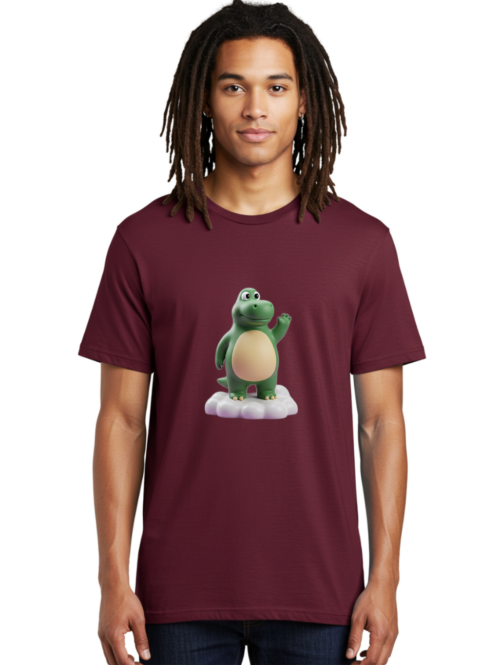 Dino-Mite Men'S Graphic Tee, 100% Cotton, Comfortable Casual Summer Wear, Machine Washable, Cartoon Dinosaur, Figurine, Green Dinosaur, Smiling Dinosaur, Waving Dinosaur, Dinosaur Toy, Dinosaur Character, Cute Dinosaur, Friendly Dinosaur, Bae436