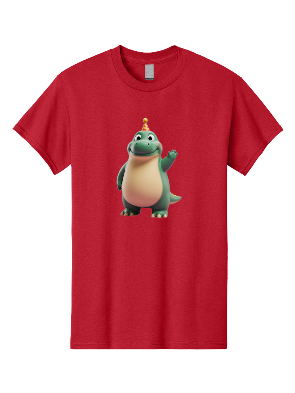 Dino Men'S Graphic Tee, 100% Cotton, Comfortable Casual Summer Wear, Machine Washable, Cartoon Dino, Party Hat, Birthday Celebration, Smiling Dino, Friendly Dinosaur, Animated Character, Kids Entertainment, Happy Dino Waving Bae438