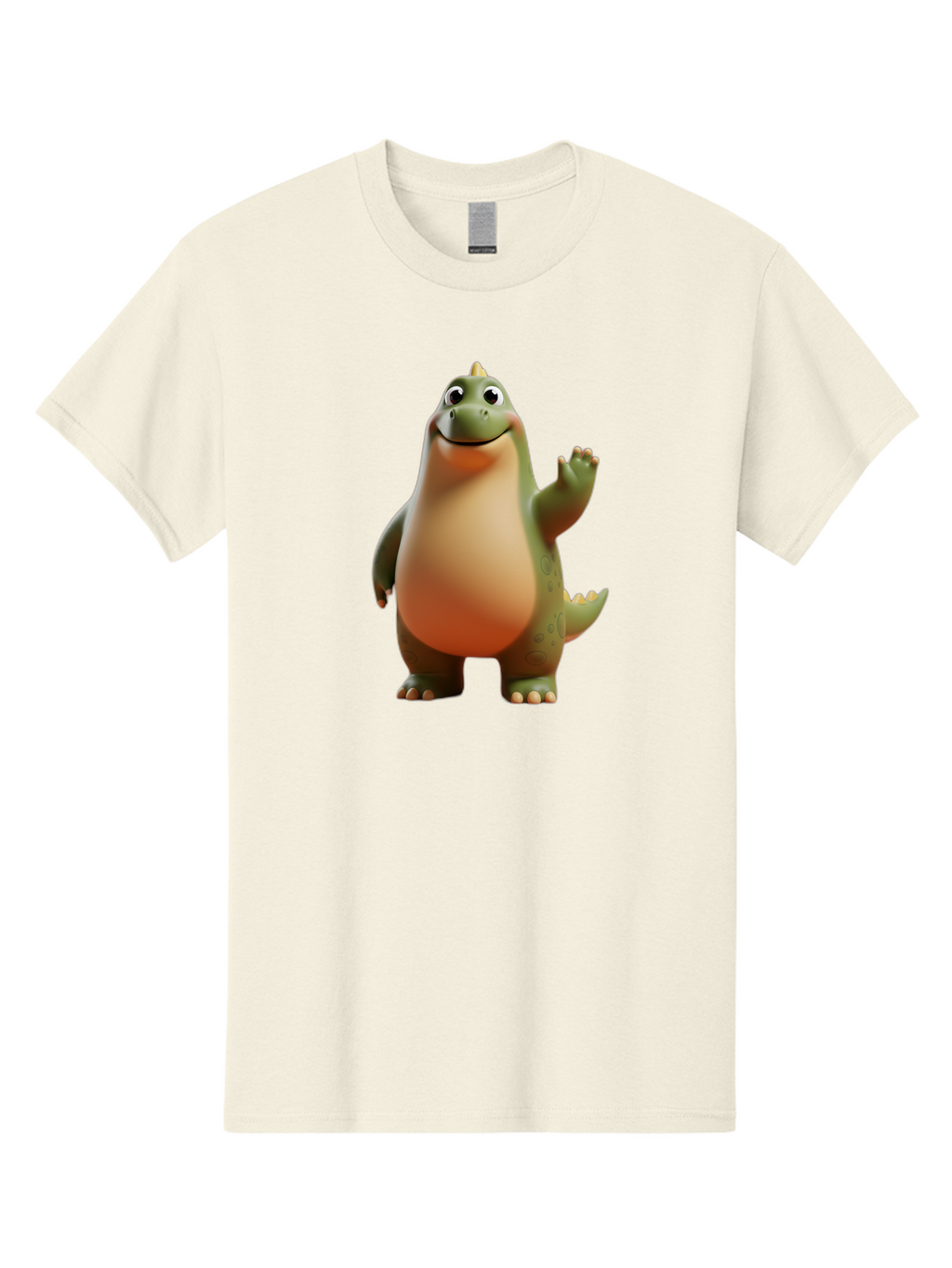 Dinosaur Men'S Graphic Tee, 100% Cotton, Comfortable Casual Summer Wear, Machine Washable, Happy Dinosaur, Cartoon Character, Friendly Creature, Cute Illustration, Waving Dinosaur, Animated Dinosaur, Green Dinosaur, Smiling Face, Fun Design, Bae439