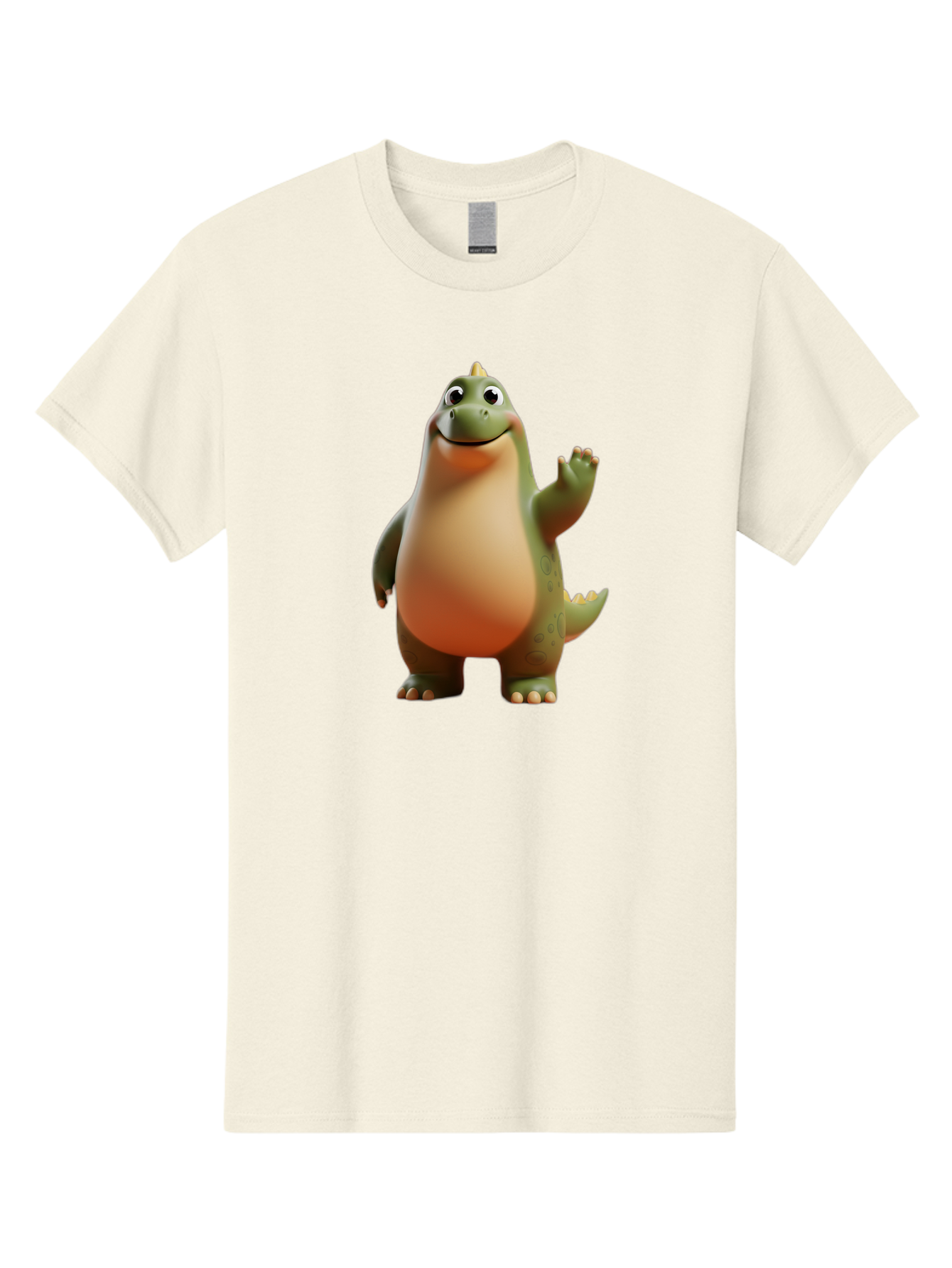 Dinosaur Men'S Graphic Tee, 100% Cotton, Comfortable Casual Summer Wear, Machine Washable, Happy Dinosaur, Cartoon Character, Friendly Creature, Cute Illustration, Waving Dinosaur, Animated Dinosaur, Green Dinosaur, Smiling Face, Fun Design, Bae439