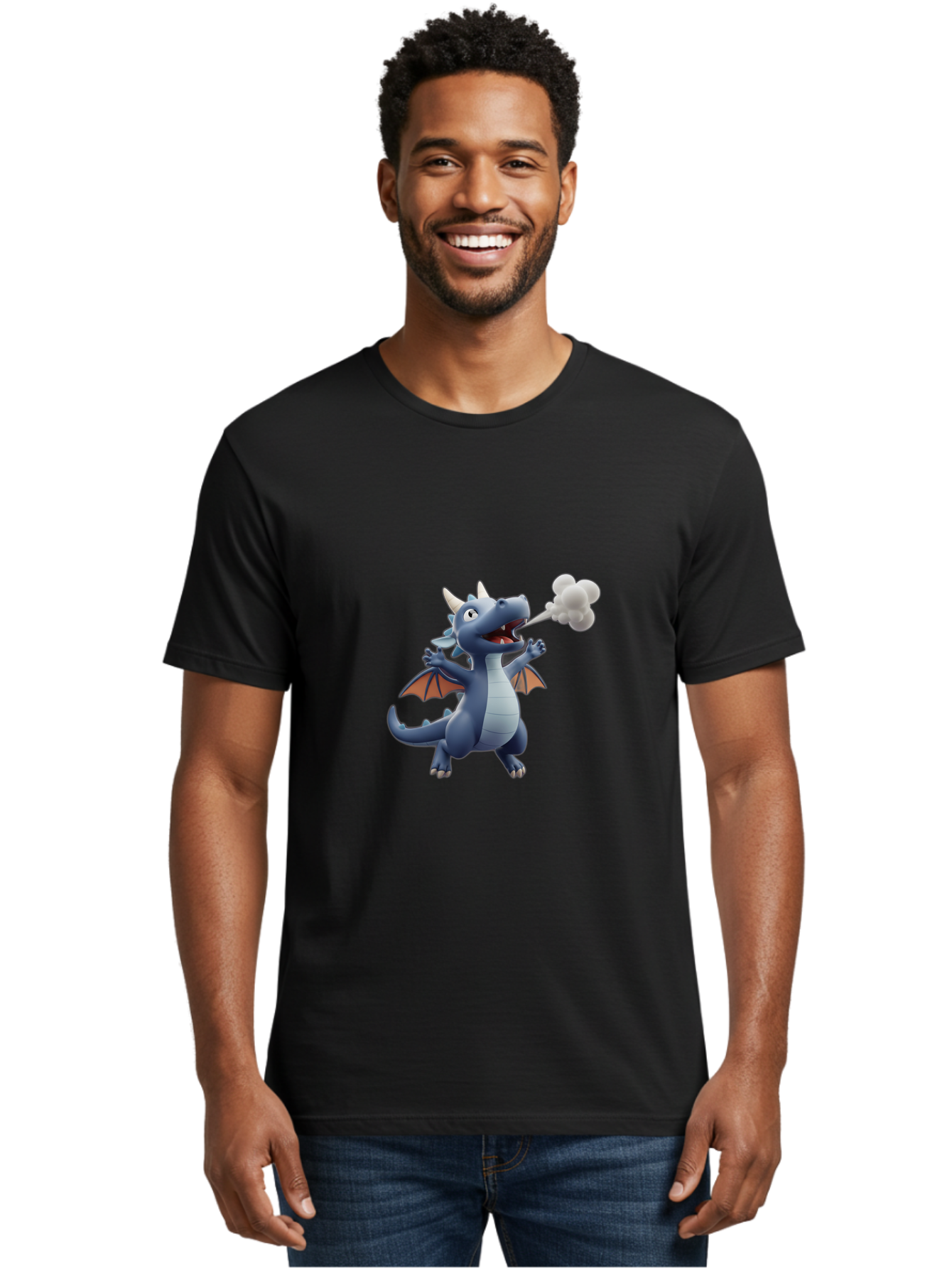 Dragon-Smoking Men'S Graphic Tee, 100% Cotton, Comfortable Casual Summer Wear, Machine Washable, Cartoon Dragon, Mythical Creature, Fantasy Character, Smoking, Adorable, Cute, Playful, Child-Friendly Graphics, Digital Art, Animated Dragon, Bae440