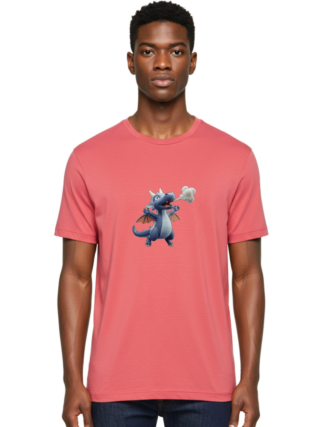 Dragon-Smoking Men'S Graphic Tee, 100% Cotton, Comfortable Casual Summer Wear, Machine Washable, Cartoon Dragon, Mythical Creature, Fantasy Character, Smoking, Adorable, Cute, Playful, Child-Friendly Graphics, Digital Art, Animated Dragon, Bae440