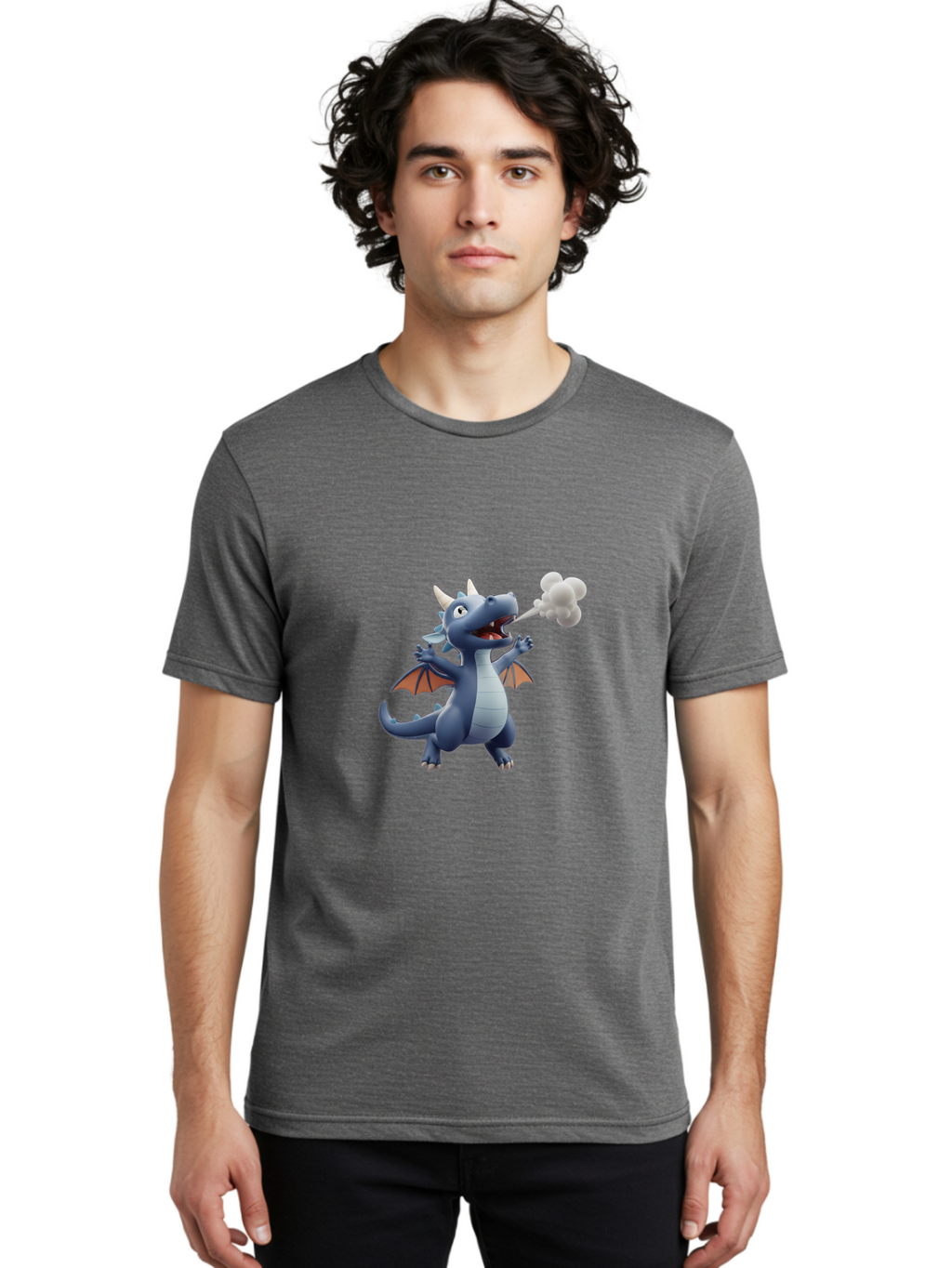Dragon-Smoking Men'S Graphic Tee, 100% Cotton, Comfortable Casual Summer Wear, Machine Washable, Cartoon Dragon, Mythical Creature, Fantasy Character, Smoking, Adorable, Cute, Playful, Child-Friendly Graphics, Digital Art, Animated Dragon, Bae440
