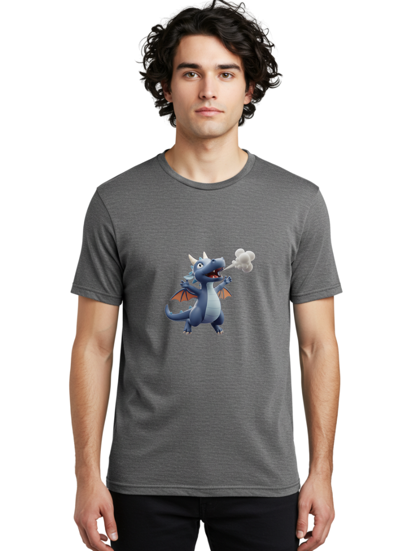 Dragon-Smoking Men'S Graphic Tee, 100% Cotton, Comfortable Casual Summer Wear, Machine Washable, Cartoon Dragon, Mythical Creature, Fantasy Character, Smoking, Adorable, Cute, Playful, Child-Friendly Graphics, Digital Art, Animated Dragon, Bae440