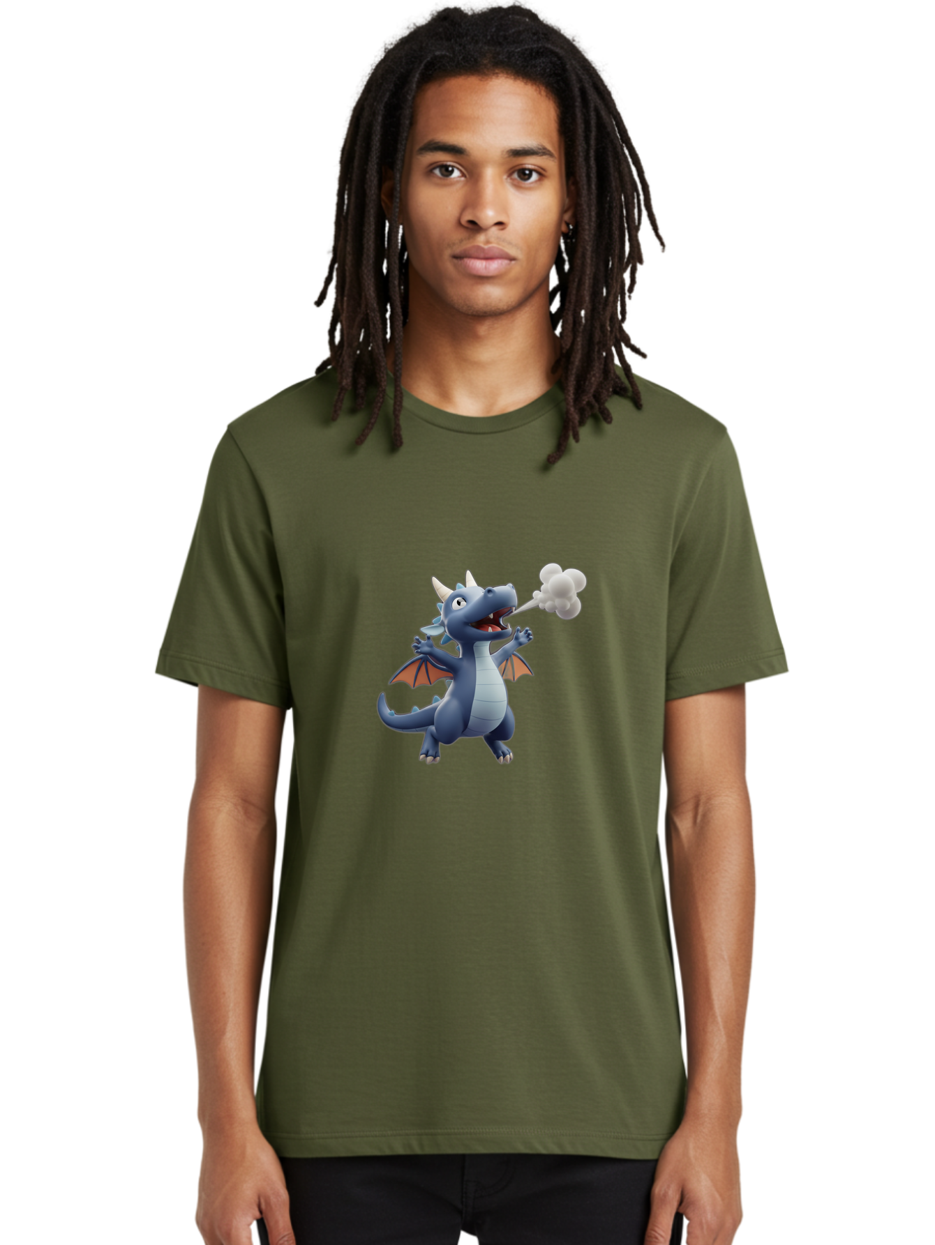Dragon-Smoking Men'S Graphic Tee, 100% Cotton, Comfortable Casual Summer Wear, Machine Washable, Cartoon Dragon, Mythical Creature, Fantasy Character, Smoking, Adorable, Cute, Playful, Child-Friendly Graphics, Digital Art, Animated Dragon, Bae440