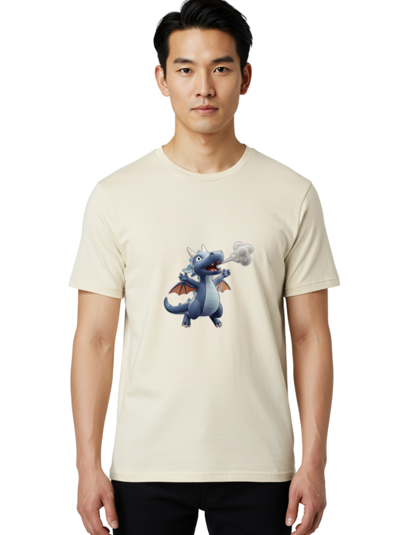 Dragon-Smoking Men'S Graphic Tee, 100% Cotton, Comfortable Casual Summer Wear, Machine Washable, Cartoon Dragon, Mythical Creature, Fantasy Character, Smoking, Adorable, Cute, Playful, Child-Friendly Graphics, Digital Art, Animated Dragon, Bae440