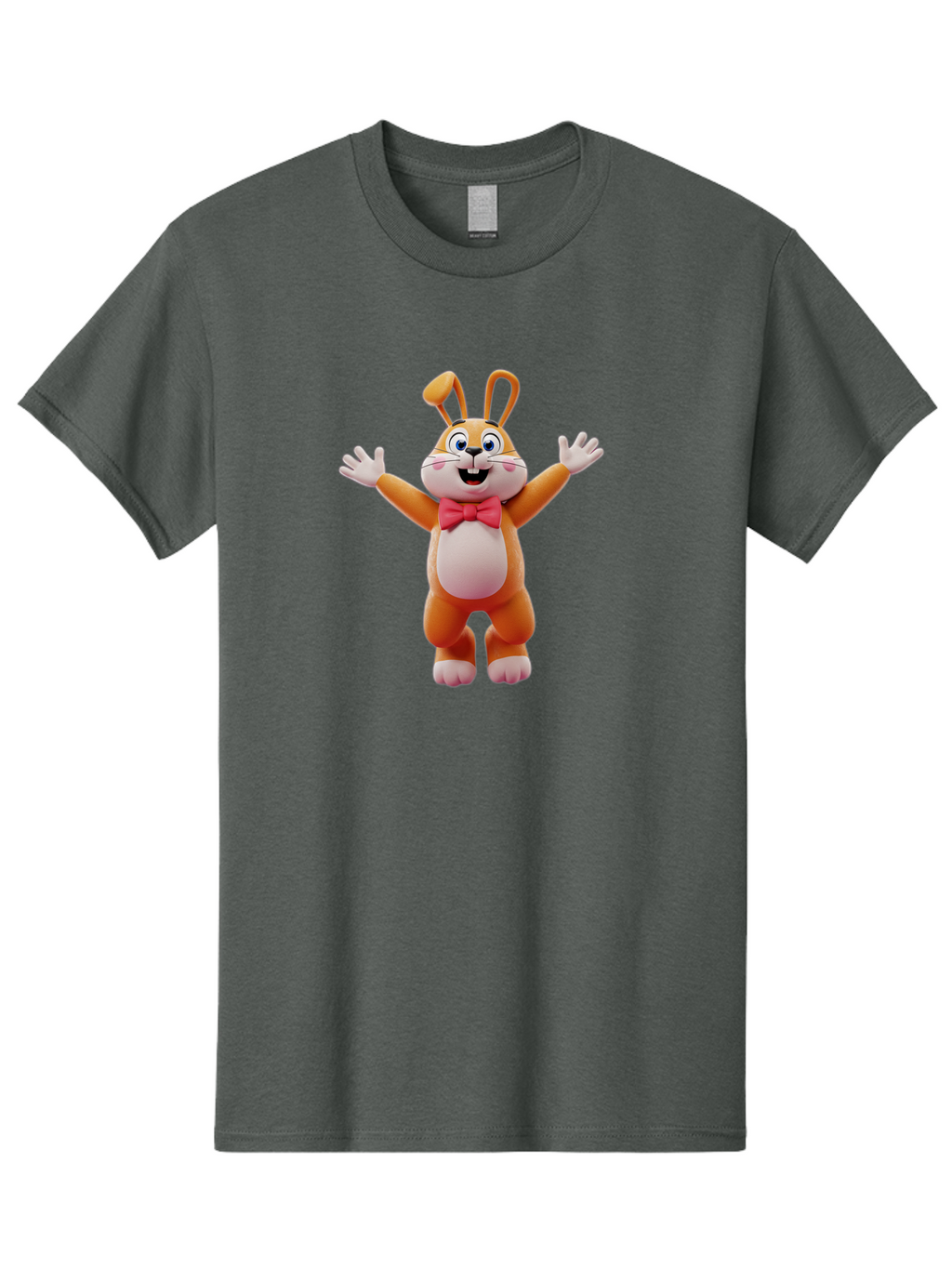 Easter-Bunny Men'S Graphic Tee, 100% Cotton, Comfortable Casual Summer Wear, Machine Washable, Cartoon Rabbit, Easter Bunny, Orange Bunny, Pink Bow Tie, White Gloves, Cute Character, 3D Illustration, Easter Theme, Spring Celebration Bae441