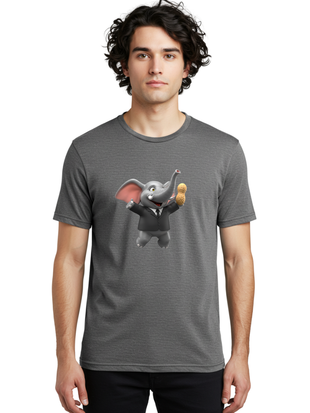 Elephant-In-Suit Men'S Graphic Tee, 100% Cotton, Comfortable Casual Summer Wear, Machine Washable, Elephant In Business Attire, Cartoon Character, Peanuts, Humorous Illustration, Comedic Design, Funny Animal Bae442