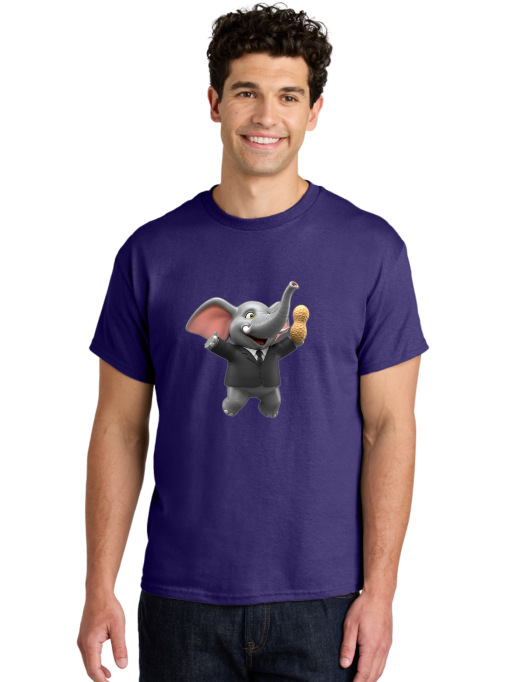 Elephant-In-Suit Men'S Graphic Tee, 100% Cotton, Comfortable Casual Summer Wear, Machine Washable, Elephant In Business Attire, Cartoon Character, Peanuts, Humorous Illustration, Comedic Design, Funny Animal Bae442