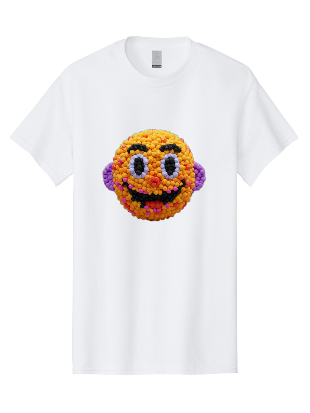 Ernie-Bead-Head Men'S Graphic Tee, 100% Cotton, Comfortable Casual Summer Wear, Machine Washable, Sesame Street Ernie, Bead Art, Colorful Character, Playful Design, Fun Toy, Creative Craft, 3D Art, Children'S Entertainment, Purple Ears, Bae443