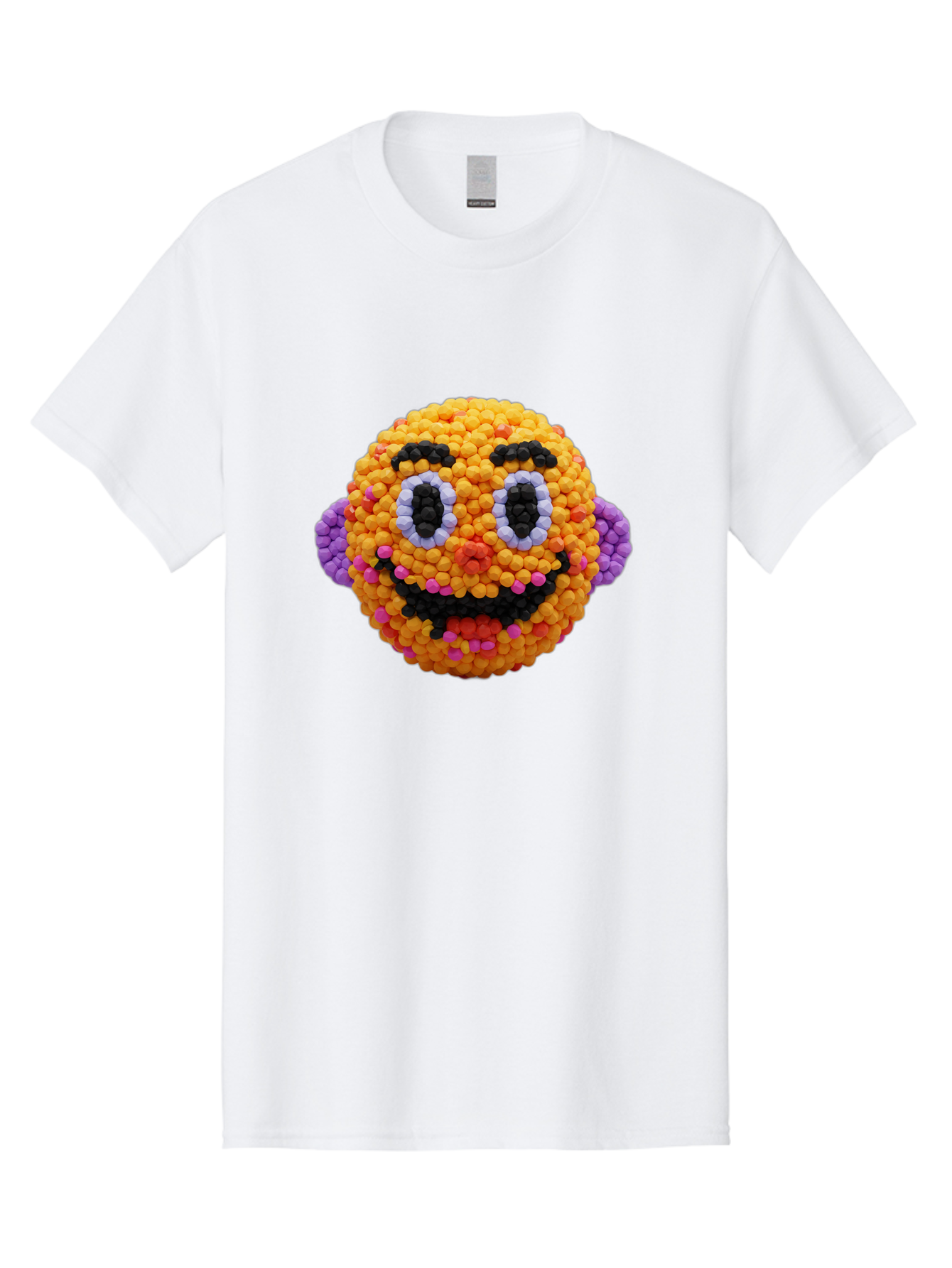Ernie-Bead-Head Men'S Graphic Tee, 100% Cotton, Comfortable Casual Summer Wear, Machine Washable, Sesame Street Ernie, Bead Art, Colorful Character, Playful Design, Fun Toy, Creative Craft, 3D Art, Children'S Entertainment, Purple Ears, Bae443