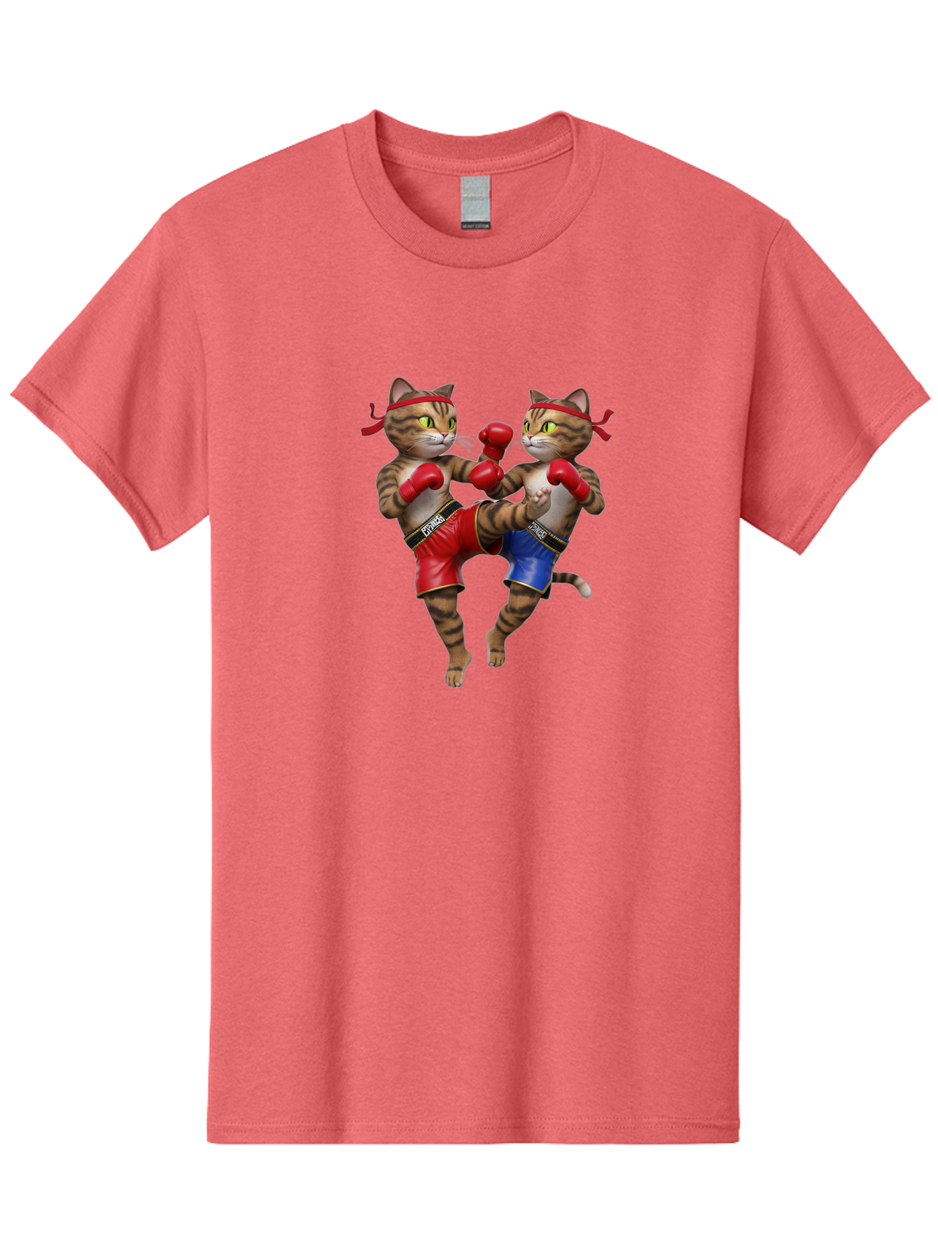 Fighting-Cats Men'S Graphic Tee, 100% Cotton, Comfortable Casual Summer Wear, Machine Washable, Cartoon Cats Boxing, Martial Arts Fight, Red And Blue Boxing Shorts, Red Boxing Gloves, Kofre Brand, Fighting Cats, Cartoon Characters, Bae448