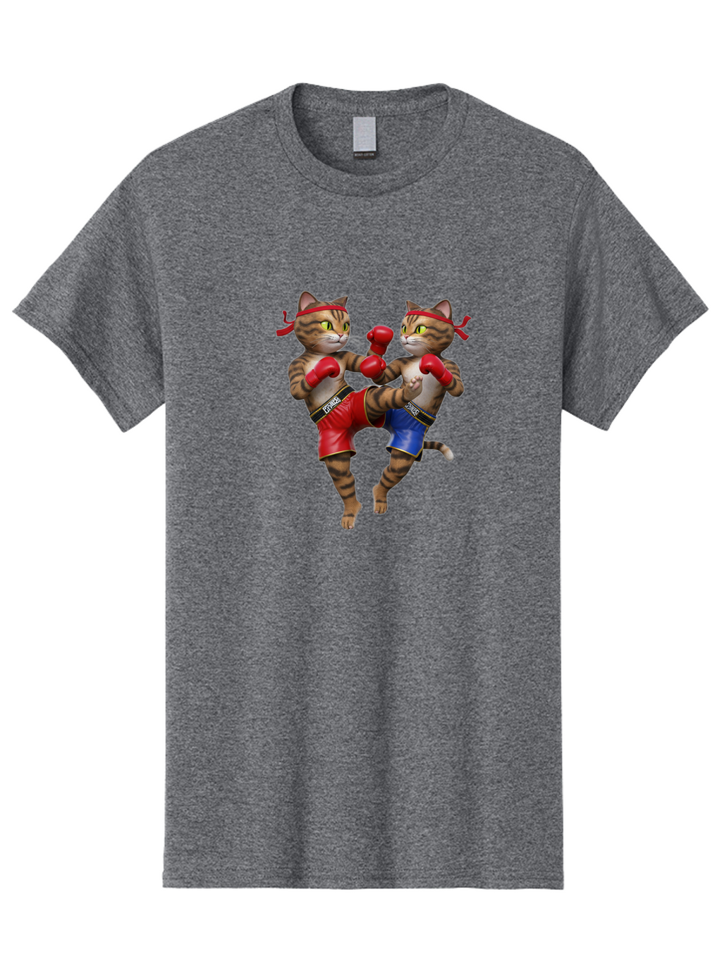 Fighting-Cats Men'S Graphic Tee, 100% Cotton, Comfortable Casual Summer Wear, Machine Washable, Cartoon Cats Boxing, Martial Arts Fight, Red And Blue Boxing Shorts, Red Boxing Gloves, Kofre Brand, Fighting Cats, Cartoon Characters, Bae448