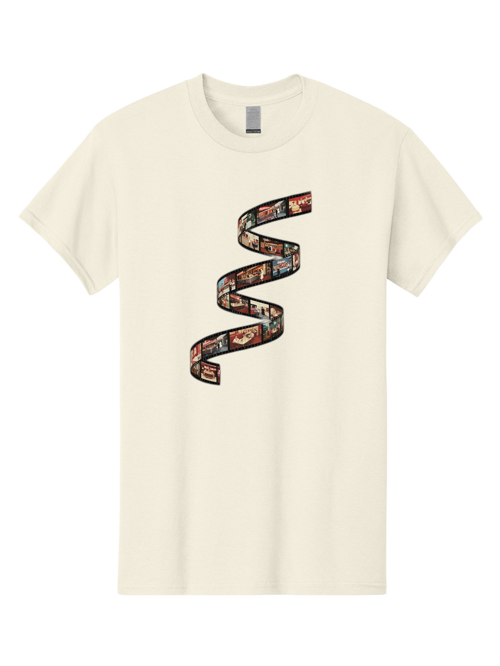 Film-Strip Men'S Graphic Tee, 100% Cotton, Comfortable Casual Summer Wear, Machine Washable, Film Strip With Images Of Buildings, Movie Scenes, Cinematic Scenes, Photography, Creative Graphics, Abstract Art, Film Reel, Nostalgic Vibe Bae449