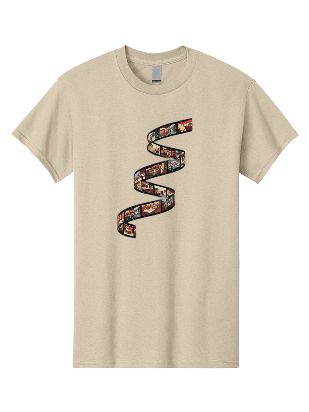 Film-Strip Men'S Graphic Tee, 100% Cotton, Comfortable Casual Summer Wear, Machine Washable, Film Strip With Images Of Buildings, Movie Scenes, Cinematic Scenes, Photography, Creative Graphics, Abstract Art, Film Reel, Nostalgic Vibe Bae449