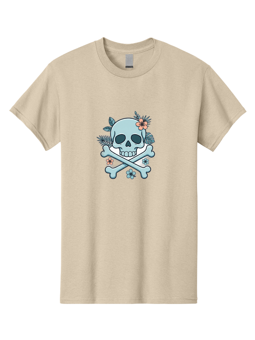 Floral-Skull Men'S Graphic Tee, 100% Cotton, Comfortable Casual Summer Wear, Machine Washable, Skull And Crossbones, Jolly Roger, Pirate Symbol, Floral Design, Colorful Tattoo Art, Gothic Decoration, Crossbones With Flowers, Flower Skull, Bae451