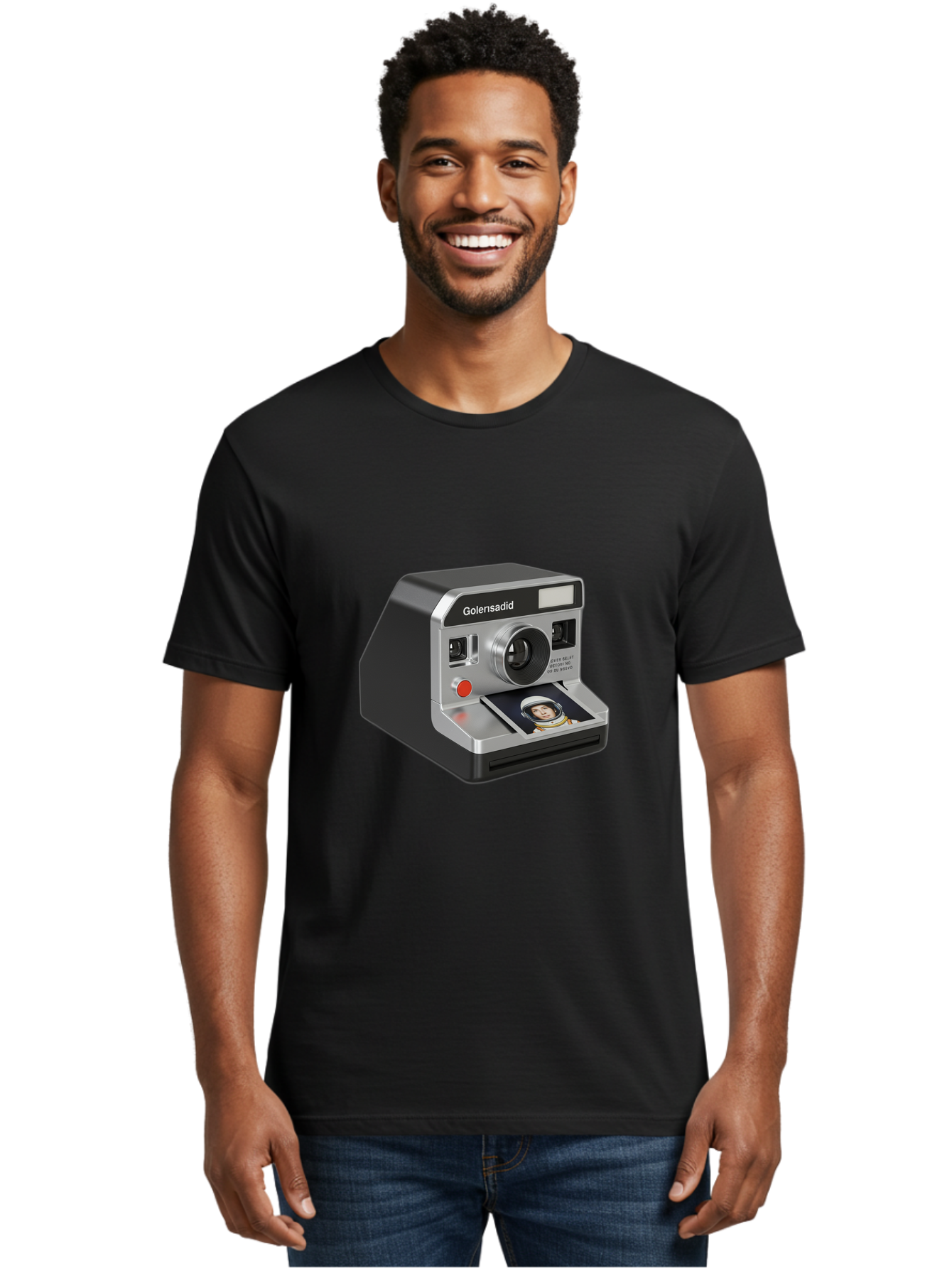 Golensadid-Camera Men'S Graphic Tee, 100% Cotton, Comfortable Casual Summer Wear, Machine Washable, Golensadid Instant Camera, Retro Photography, Polaroid Style, Instant Print, Silver Camera Body, Developing Photo, Nostalgic Technology, Bae462