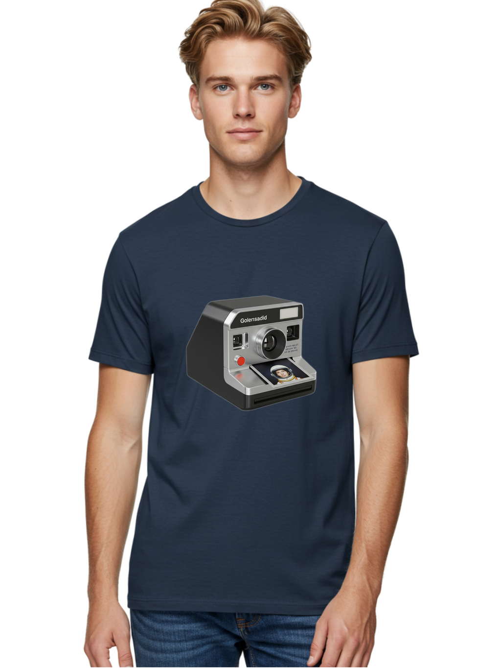 Golensadid-Camera Men'S Graphic Tee, 100% Cotton, Comfortable Casual Summer Wear, Machine Washable, Golensadid Instant Camera, Retro Photography, Polaroid Style, Instant Print, Silver Camera Body, Developing Photo, Nostalgic Technology, Bae462