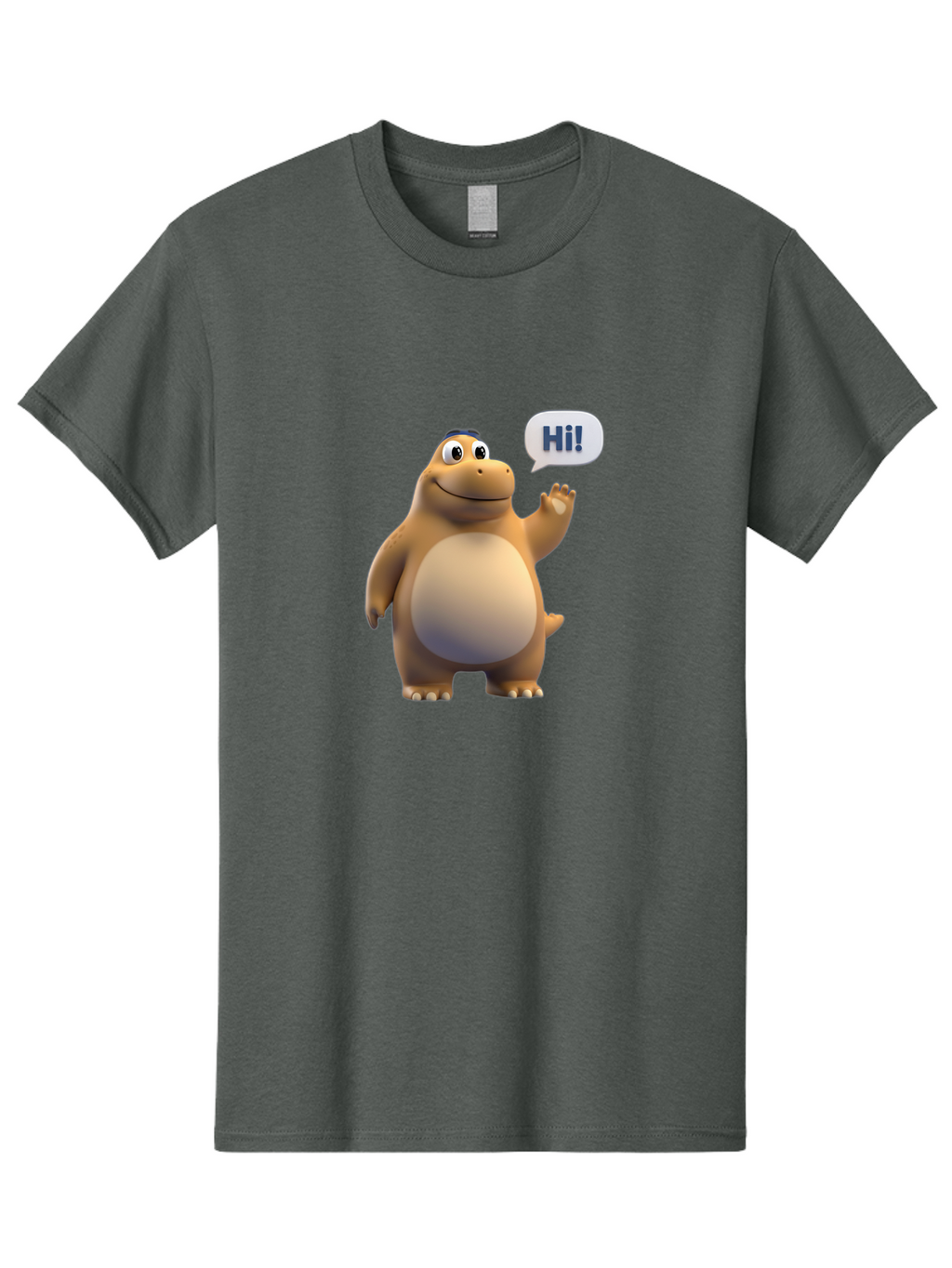 Hi Men'S Graphic Tee, 100% Cotton, Comfortable Casual Summer Wear, Machine Washable, Cartoon Dinosaur, Friendly Character, Waving Hand, Greeting Gesture, Speech Bubble, Hi, Dinosaur Illustration, Animated Creature, Digital Art, 3D Rendering, Bae467