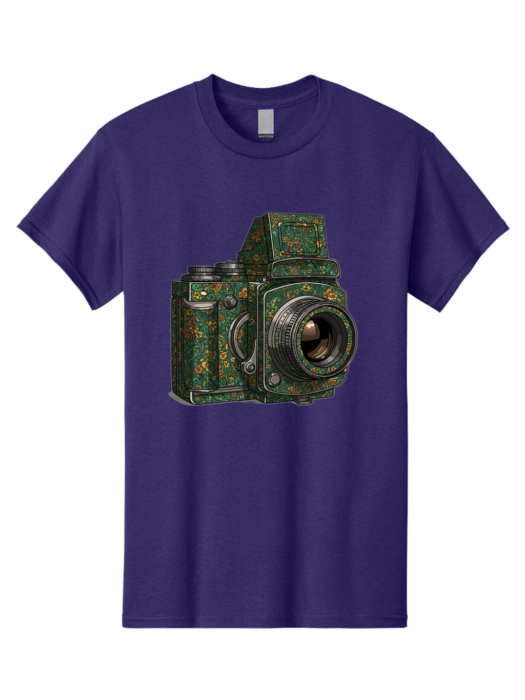 Holoformer-Camera Men'S Graphic Tee, 100% Cotton, Comfortable Casual Summer Wear, Machine Washable, Medium Format Camera, Vintage Photography Equipment, Retro Camera Design, Floral Patterns, Luxurious Look, Intricate Details, Bae468